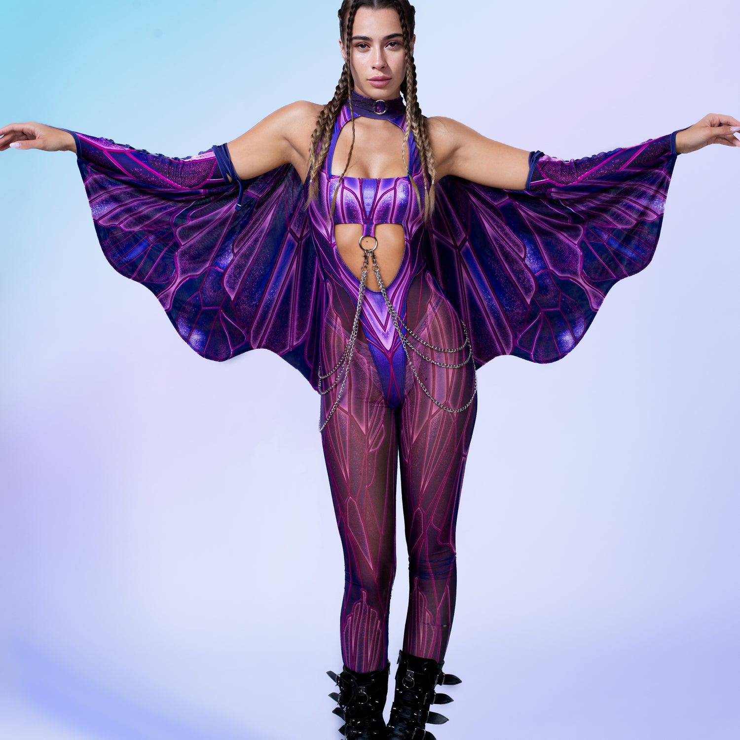 Soaring Alchemy Pink Fairy Open Heart Bandeau Bodysuit Purple