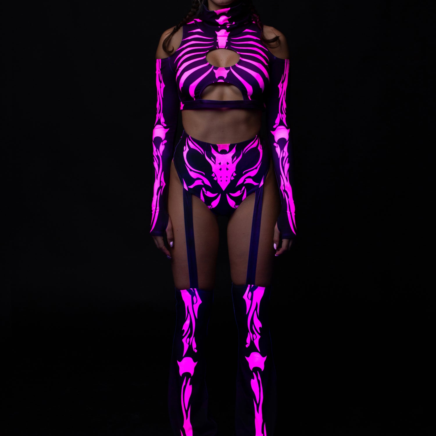 My Hot Pink Bones Cold Shoulder Top Black, Pink