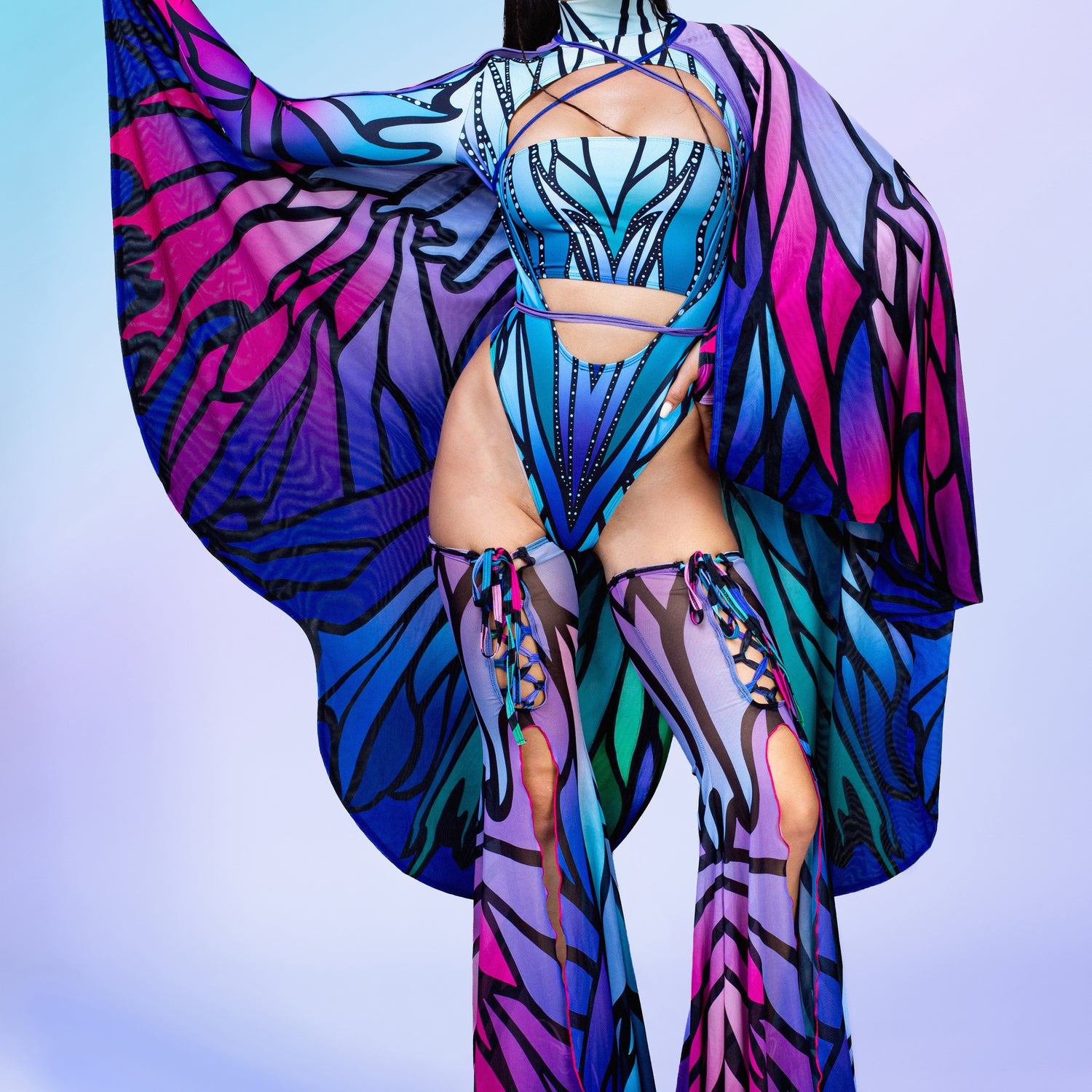 Azure Elemental Fairy Open-Heart Leotard Blue, Purple