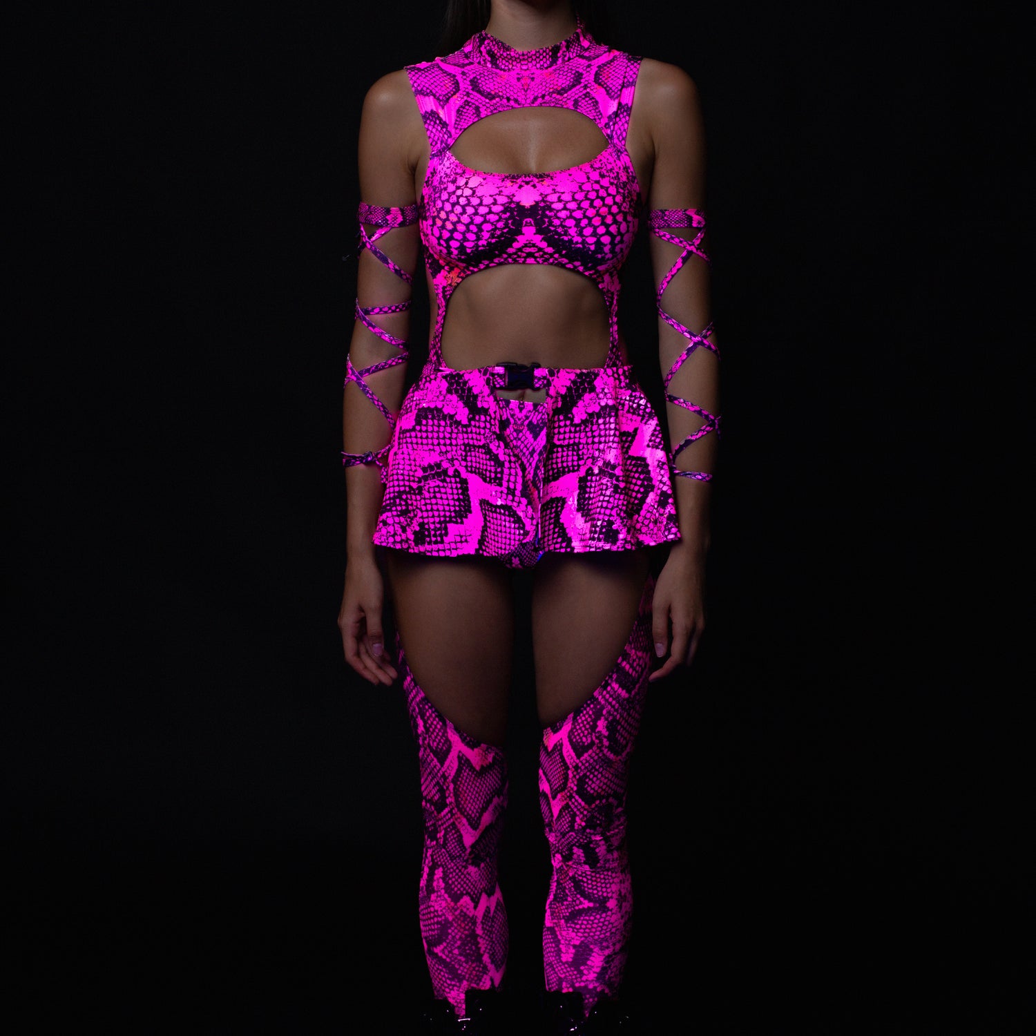 Poisonous Pink Chaps Leotard Wraps Set Black, Pink