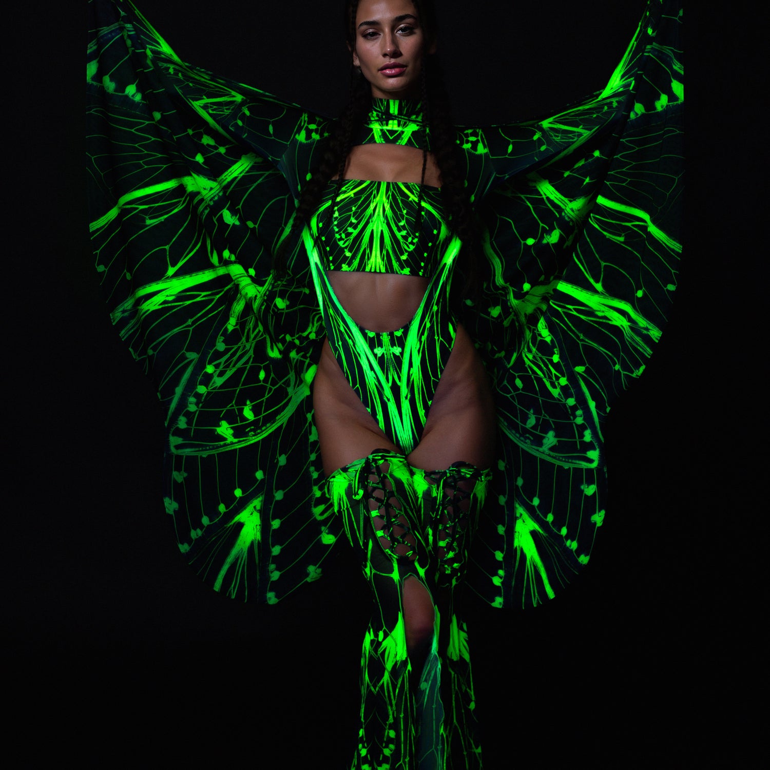 Cyber Birdsong Green Open-Heart Leotard Green