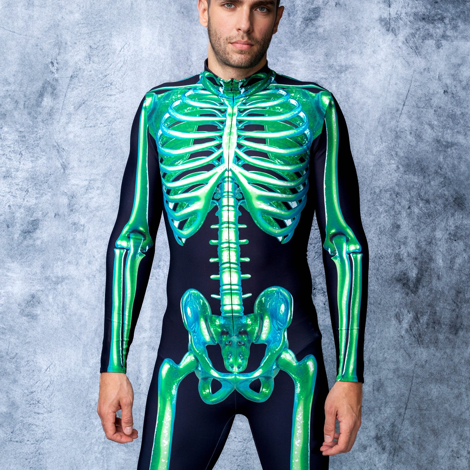 Green Skeleton Male Costume Lycra