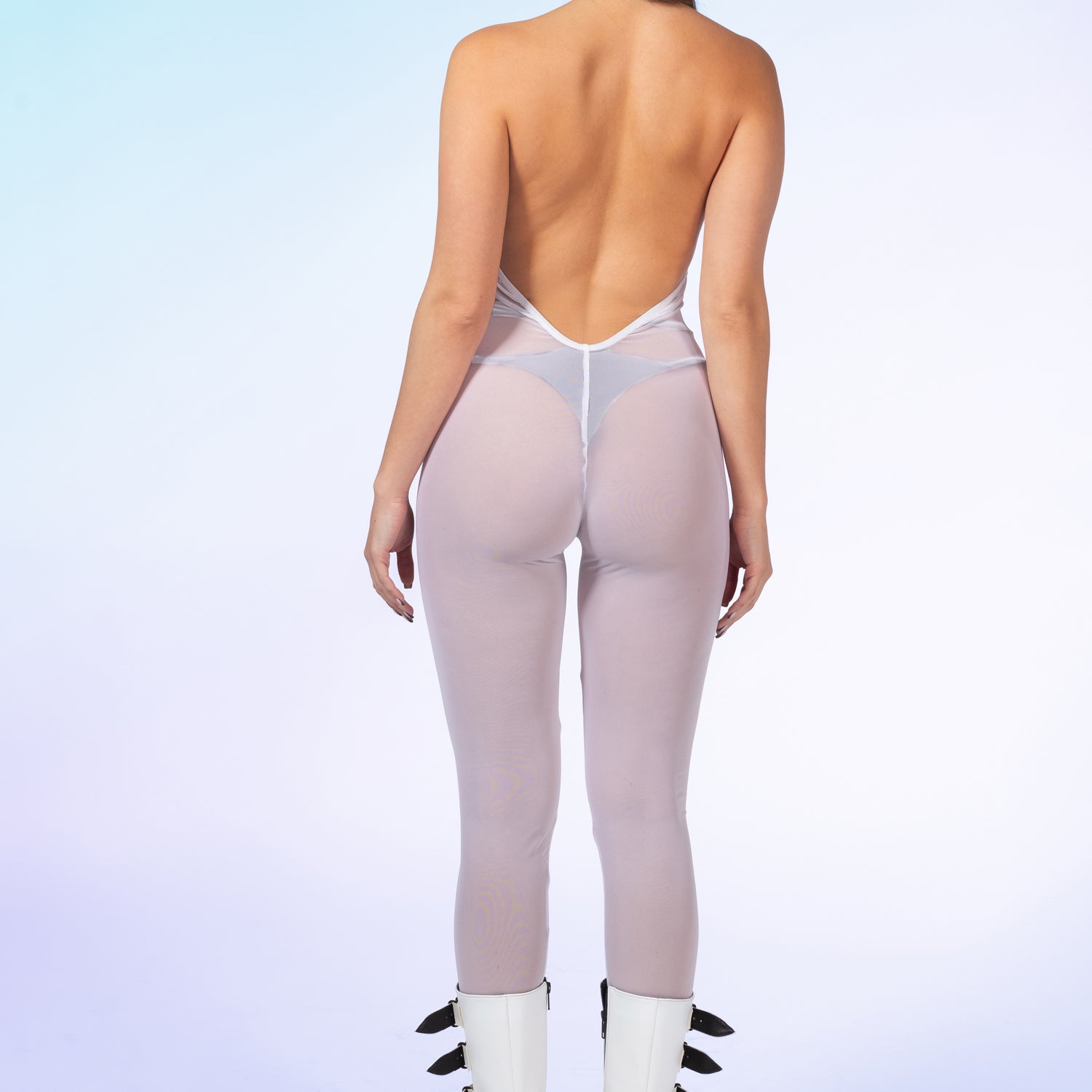 Just White Mesh Halter Jumpsuit Festival