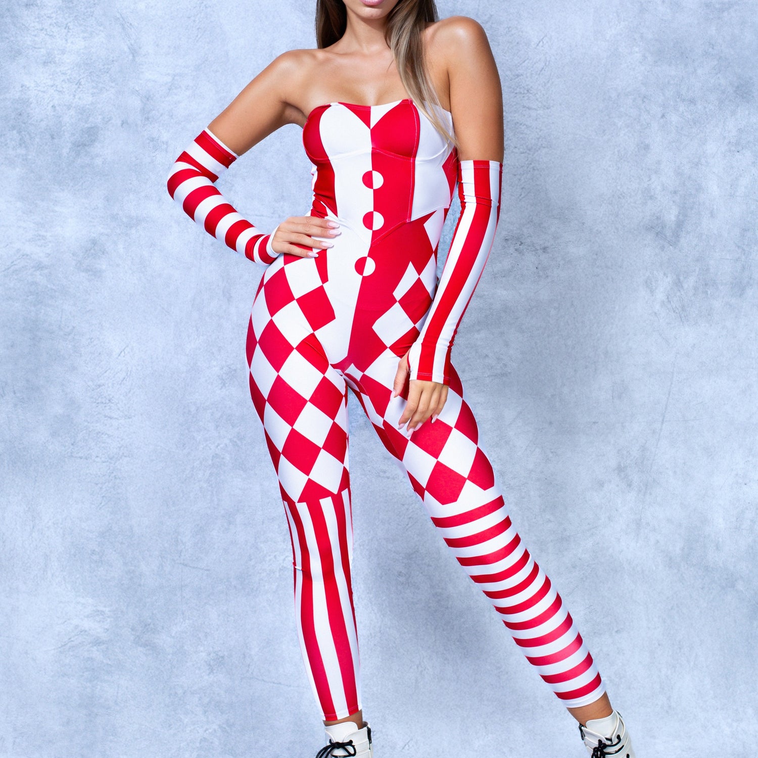Red Clown Strapless Romper Lycra