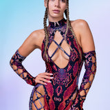 Red MF Criss-Cross Jumpsuit Set