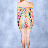 Zentharc Rainbow Fishnet Mini Dress