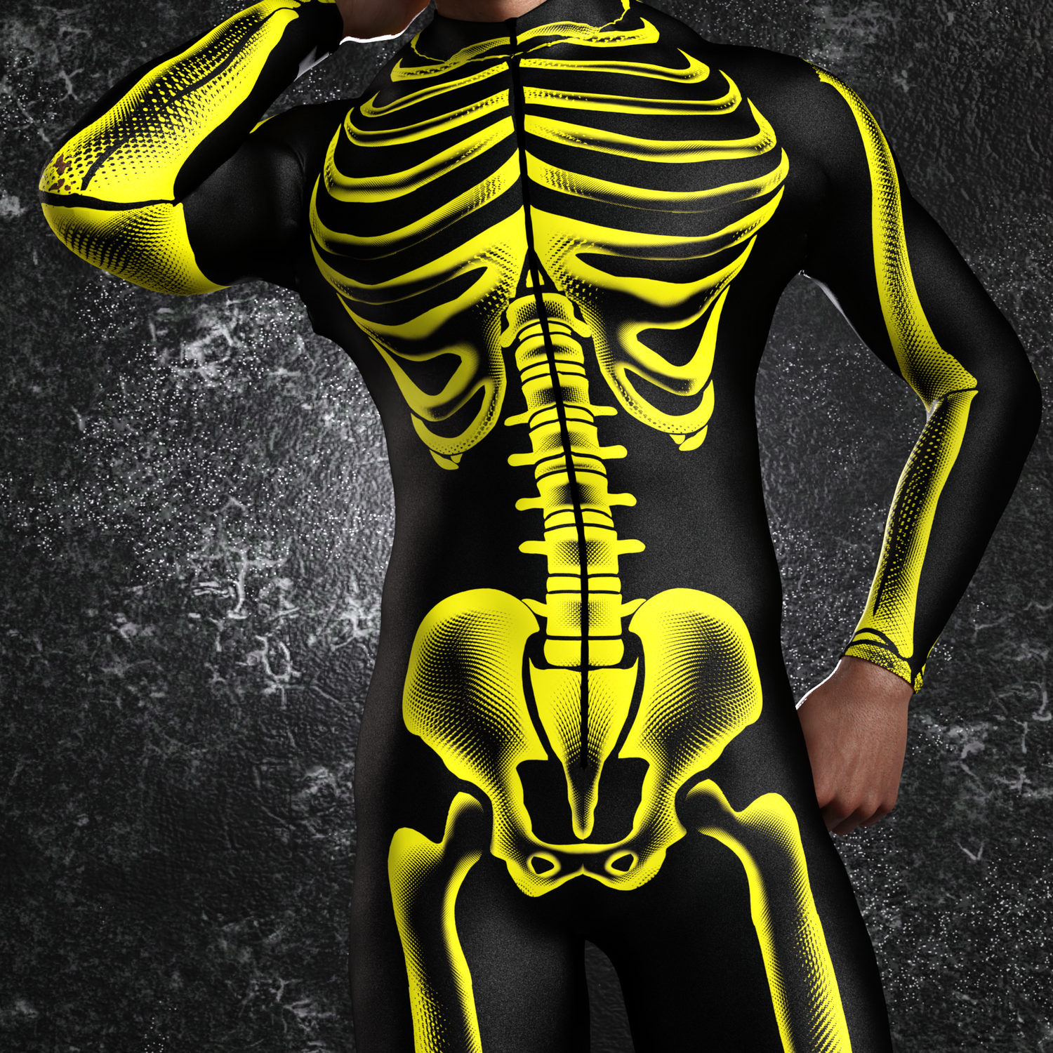 Halftone Skeleton Yellow Male Costume UV Reactive