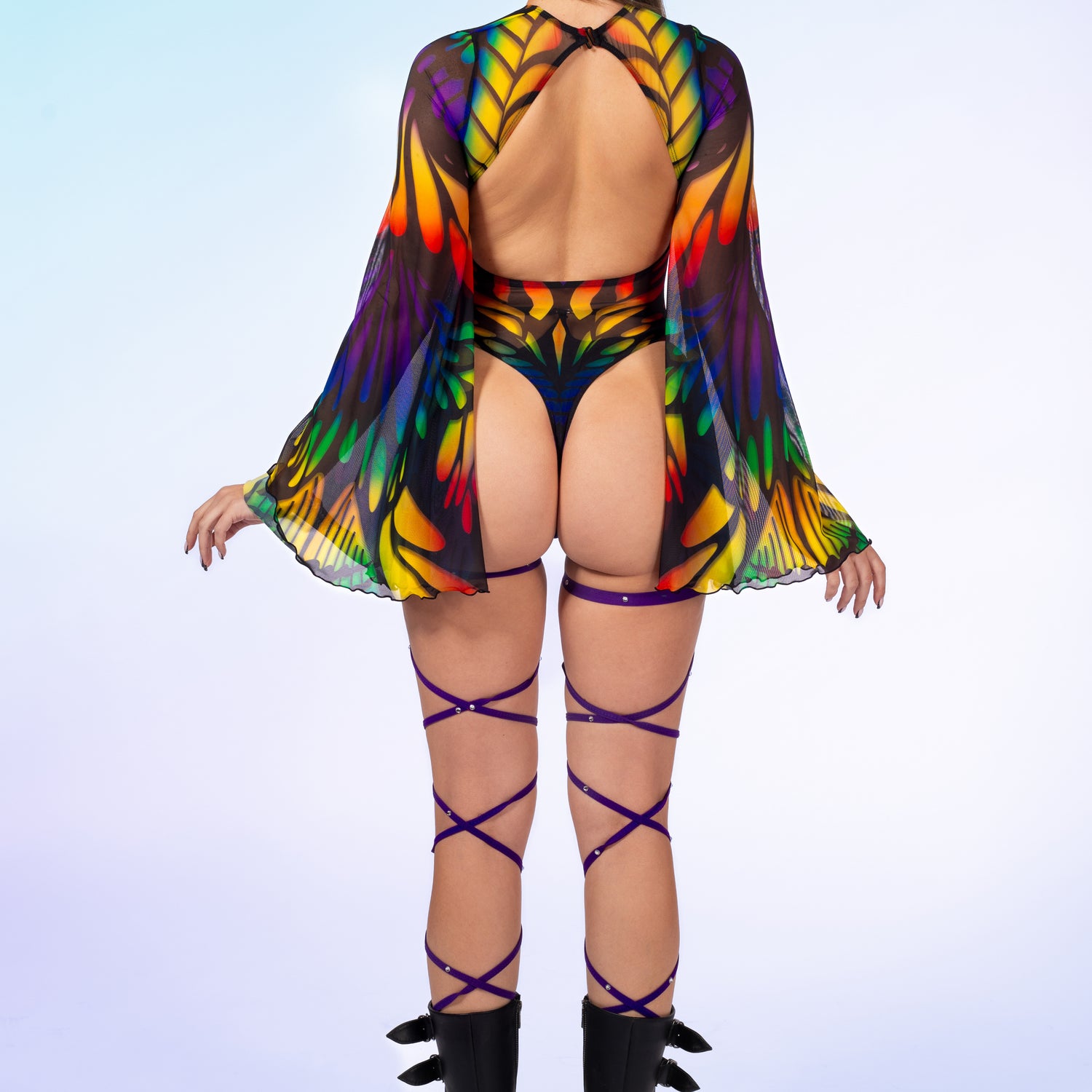 Rainbow Quiver Mesh Bare Back Leotard Festival, Performance