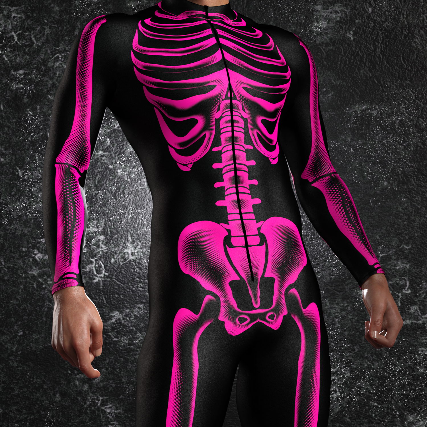 Halftone Skeleton Pink Male Costume UV Reactive