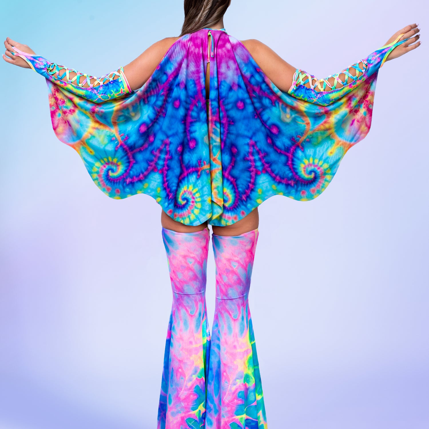 Fairy Floss Corset Winged Set Lycra, Mesh, UV Reactive