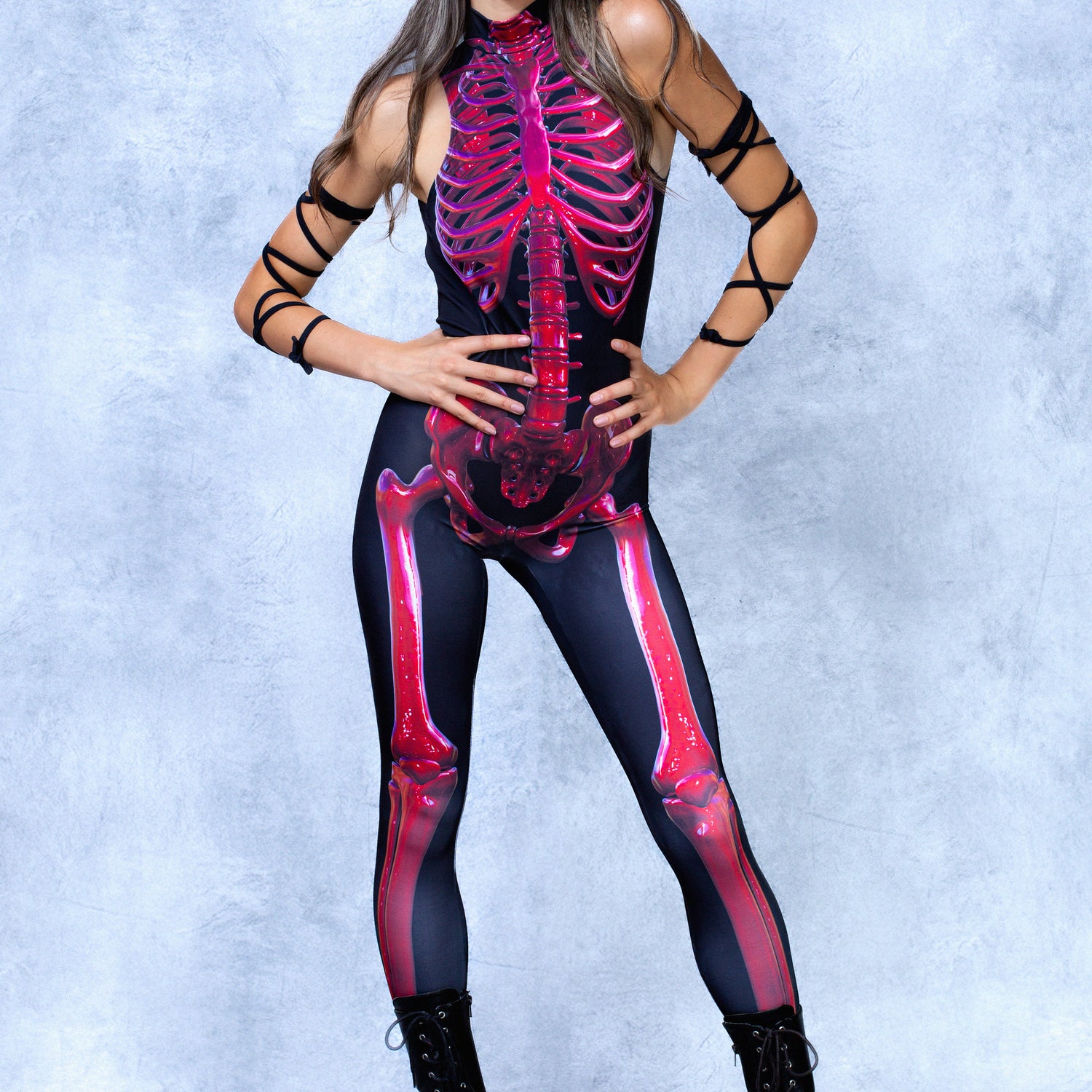Crimson Bones Bare Back Catsuit Lycra