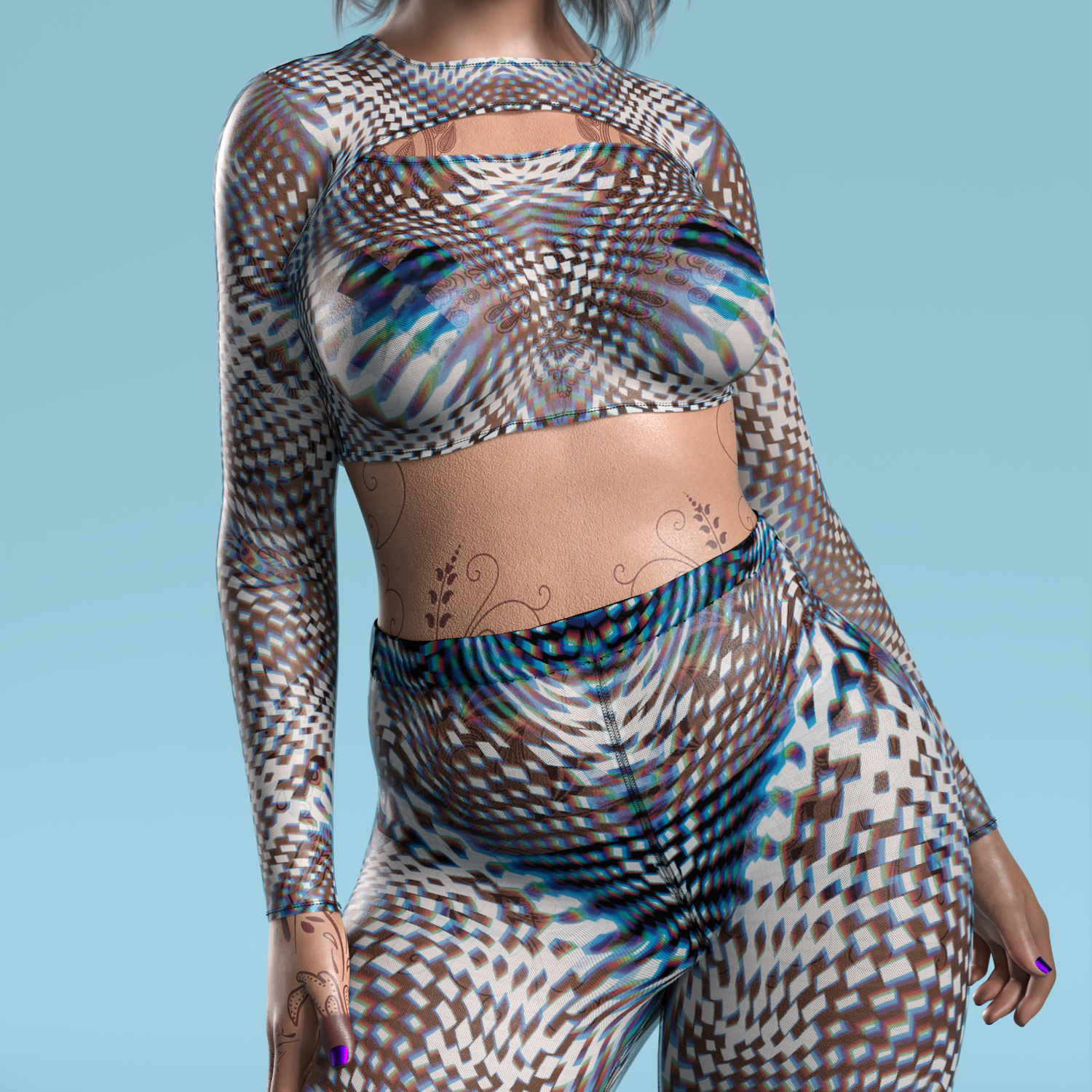 Women Pimped Mesh Cutout Top