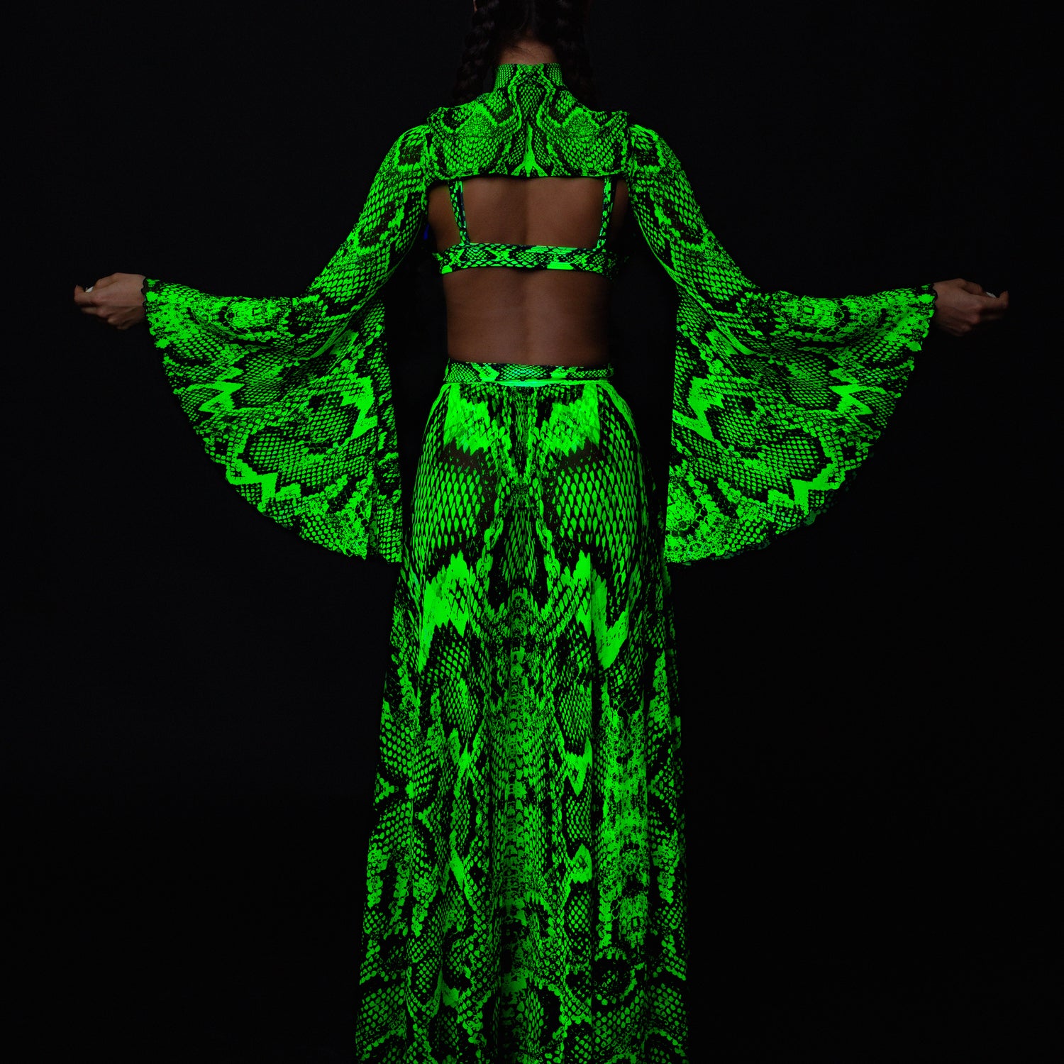 Poisonous Green Open Front Skirt Performance