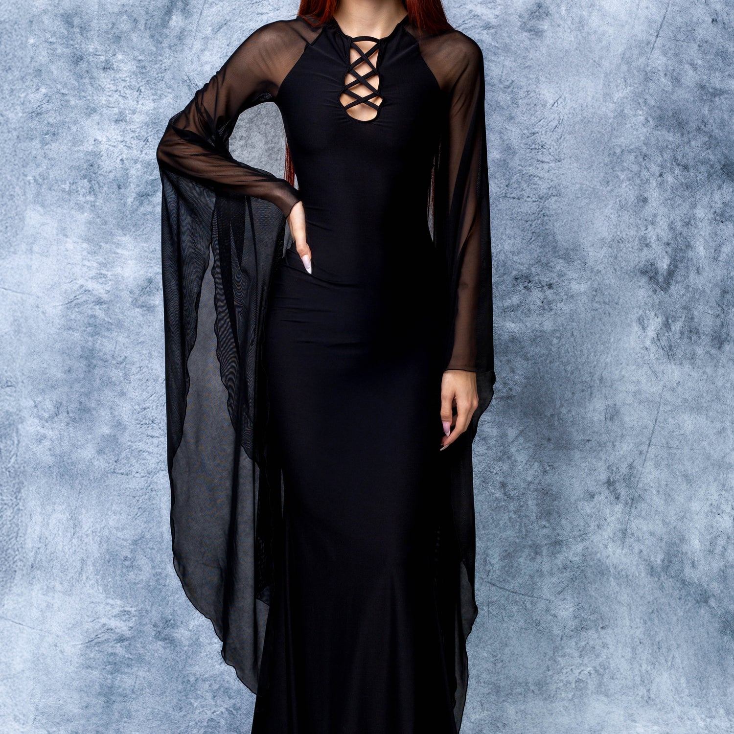 Women Blackout Lace Up Gown Dress