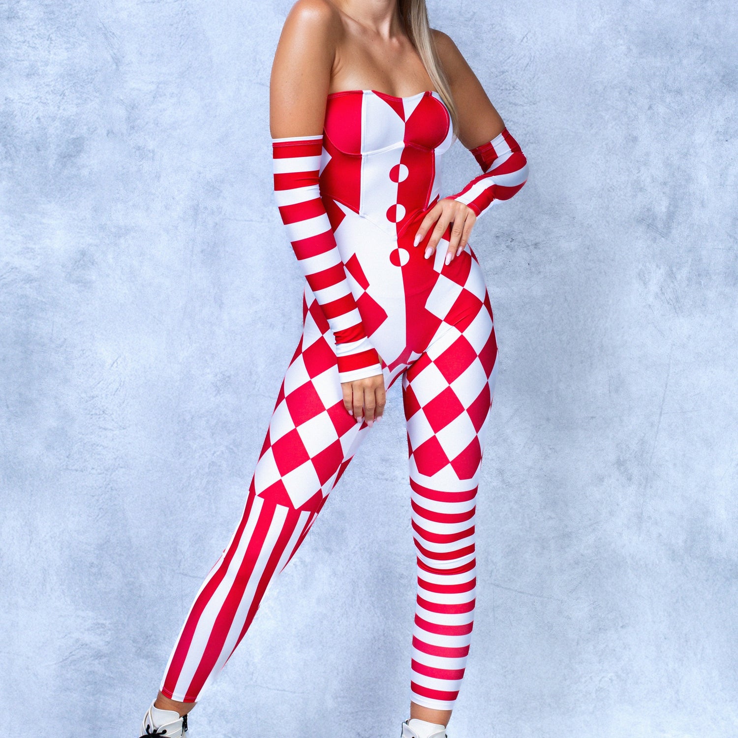 Women Red Clown Strapless Romper