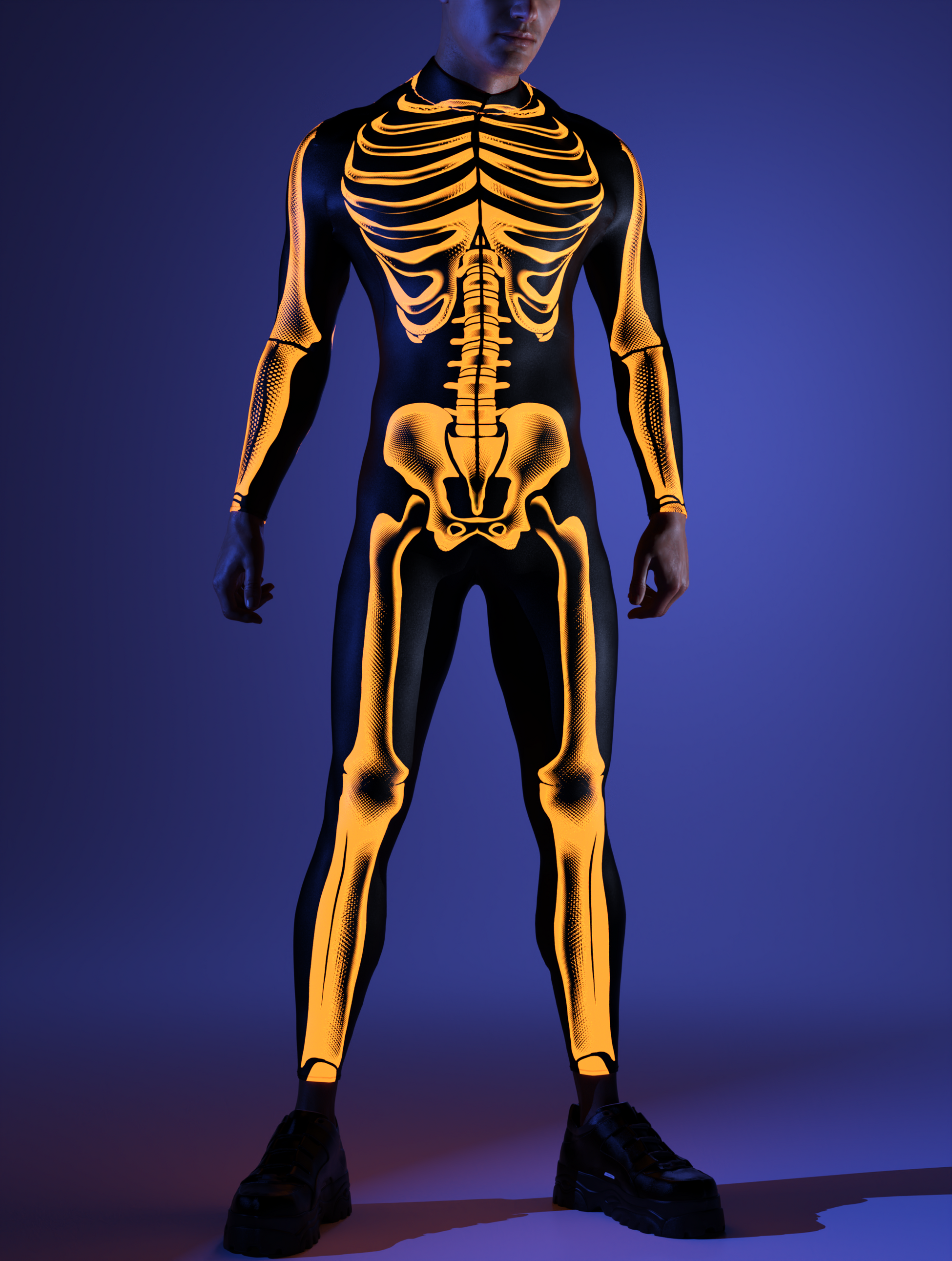 Halftone Skeleton Orange Male Costume 2