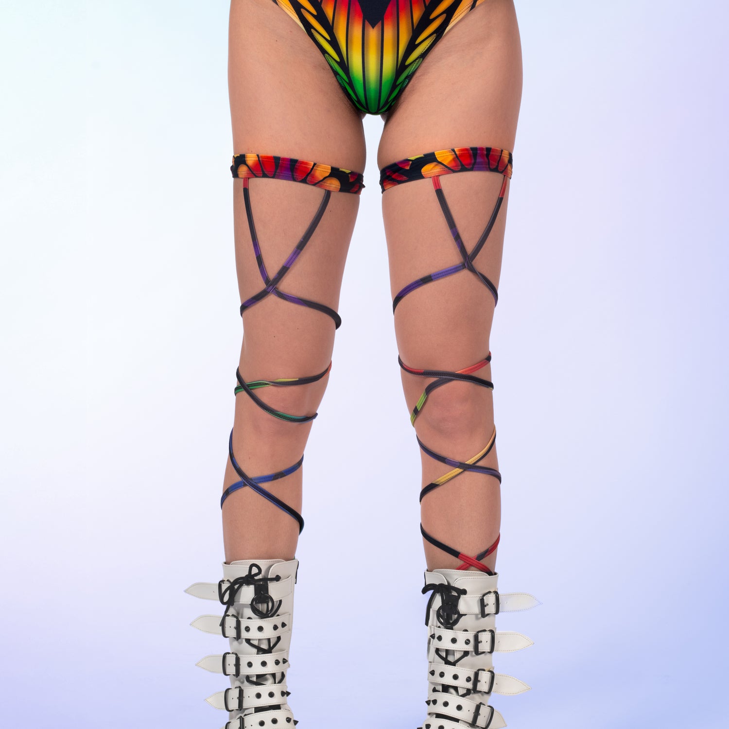 Rainbow Quiver Mesh Off Shoulder Top Mesh