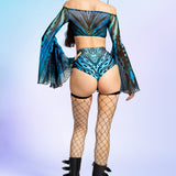 Blue Hypnotic Mesh Off Shoulder Top