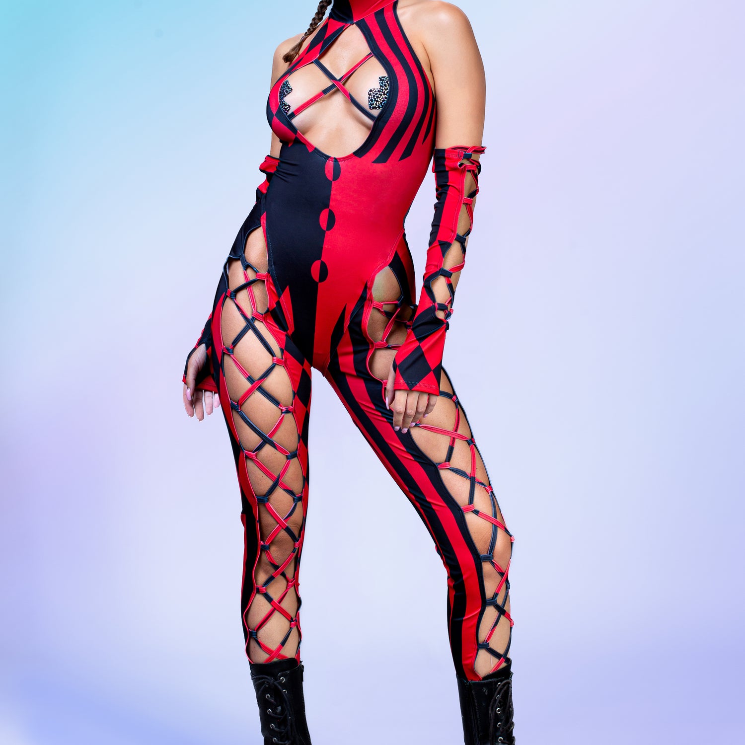 She's Crazy Red Crown Criss-Cross Jumpsuit Set Lycra