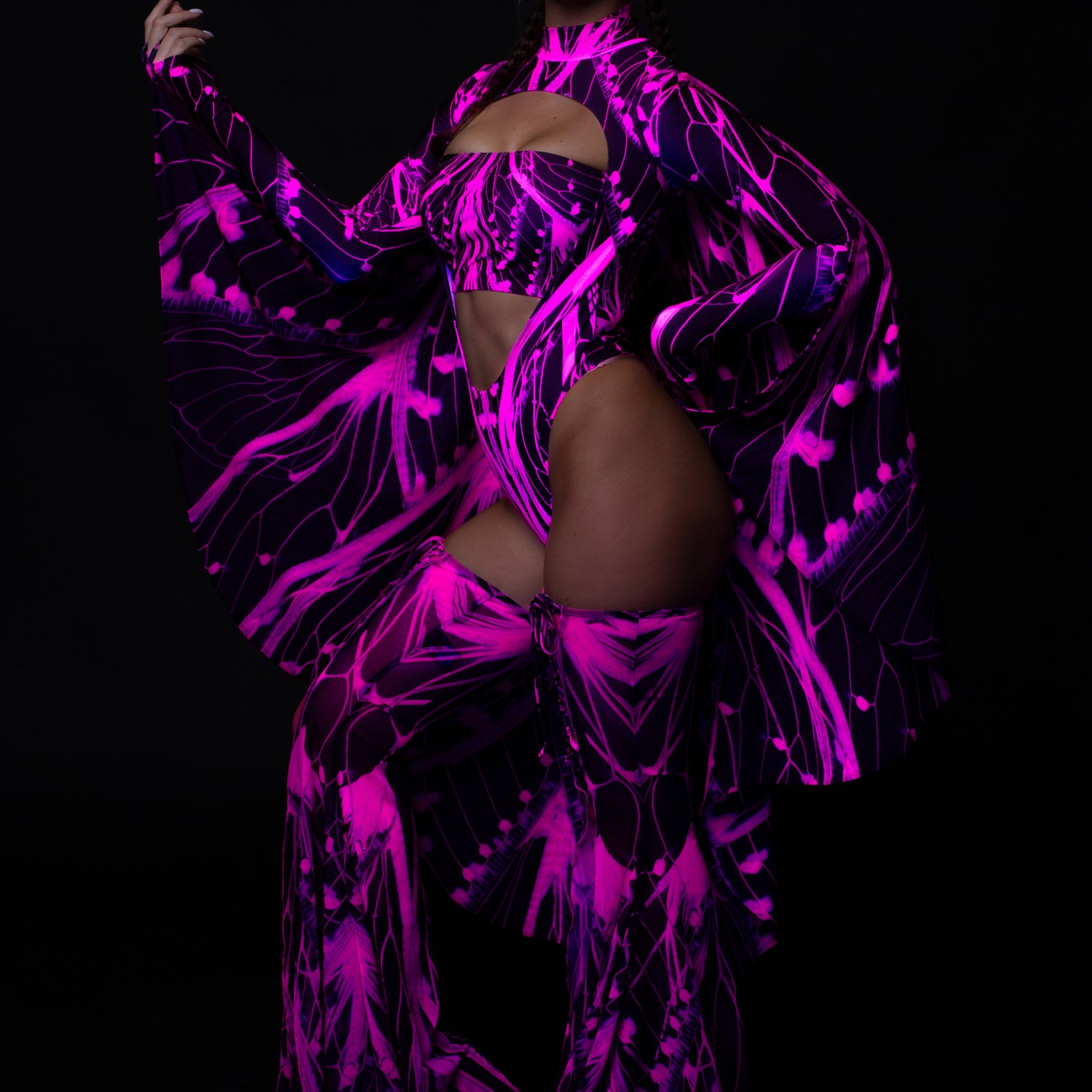 Birdsong Pink Mesh Wings Lycra, Mesh