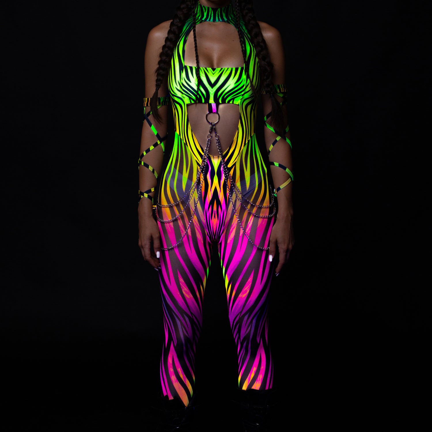Lynx Open-Heart Bodysuit Set Lycra, Mesh, UV Reactive