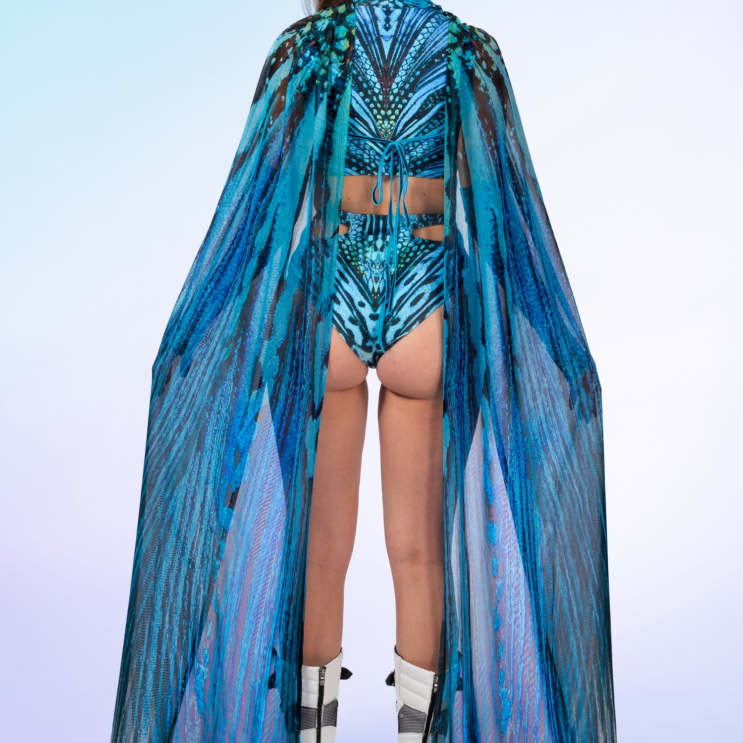 Women Blue Hypnotic Mesh Moth Wings