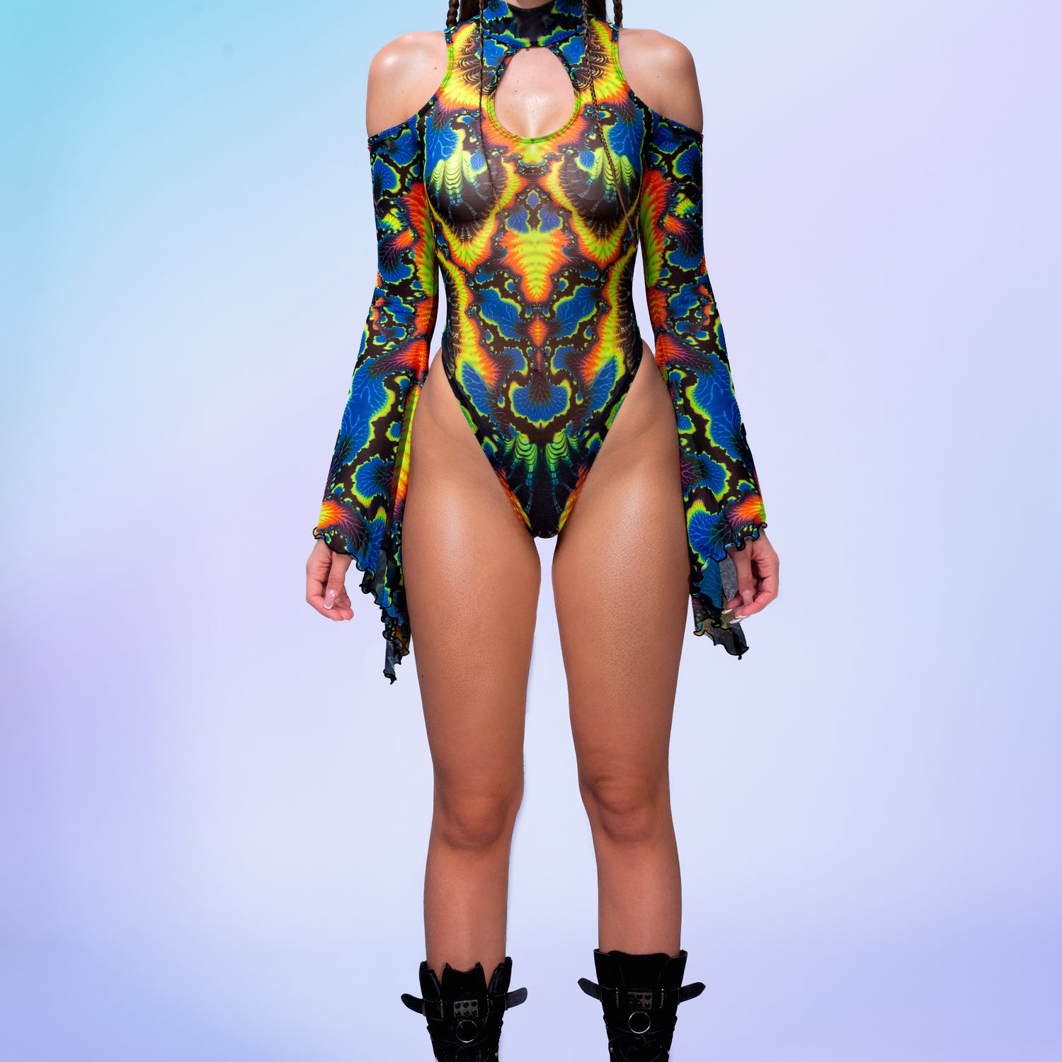 Sawayama Mesh Teardrop Leotard Blue, Orange