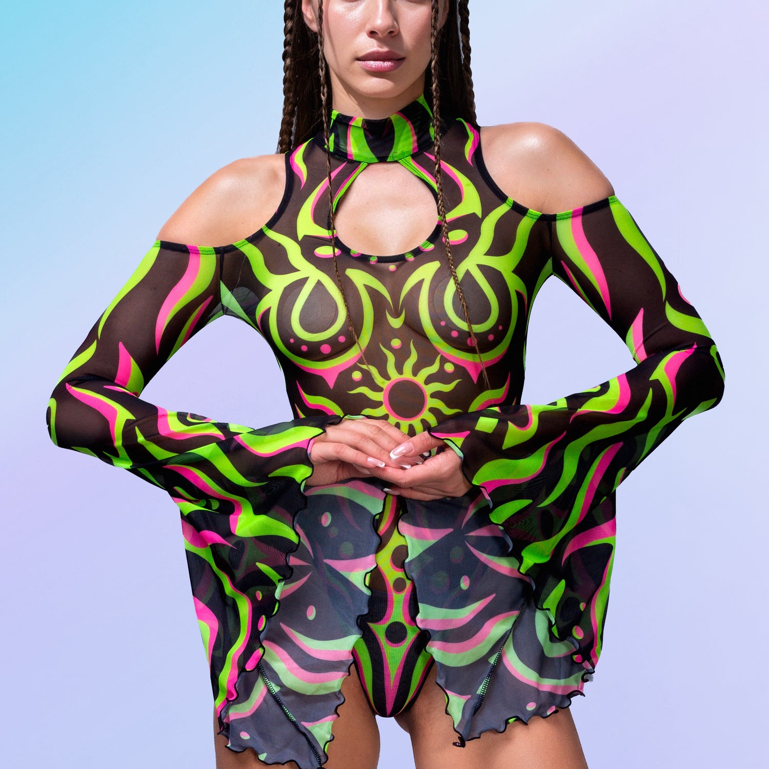 Solis Mesh Teardrop Leotard Mesh, UV Reactive
