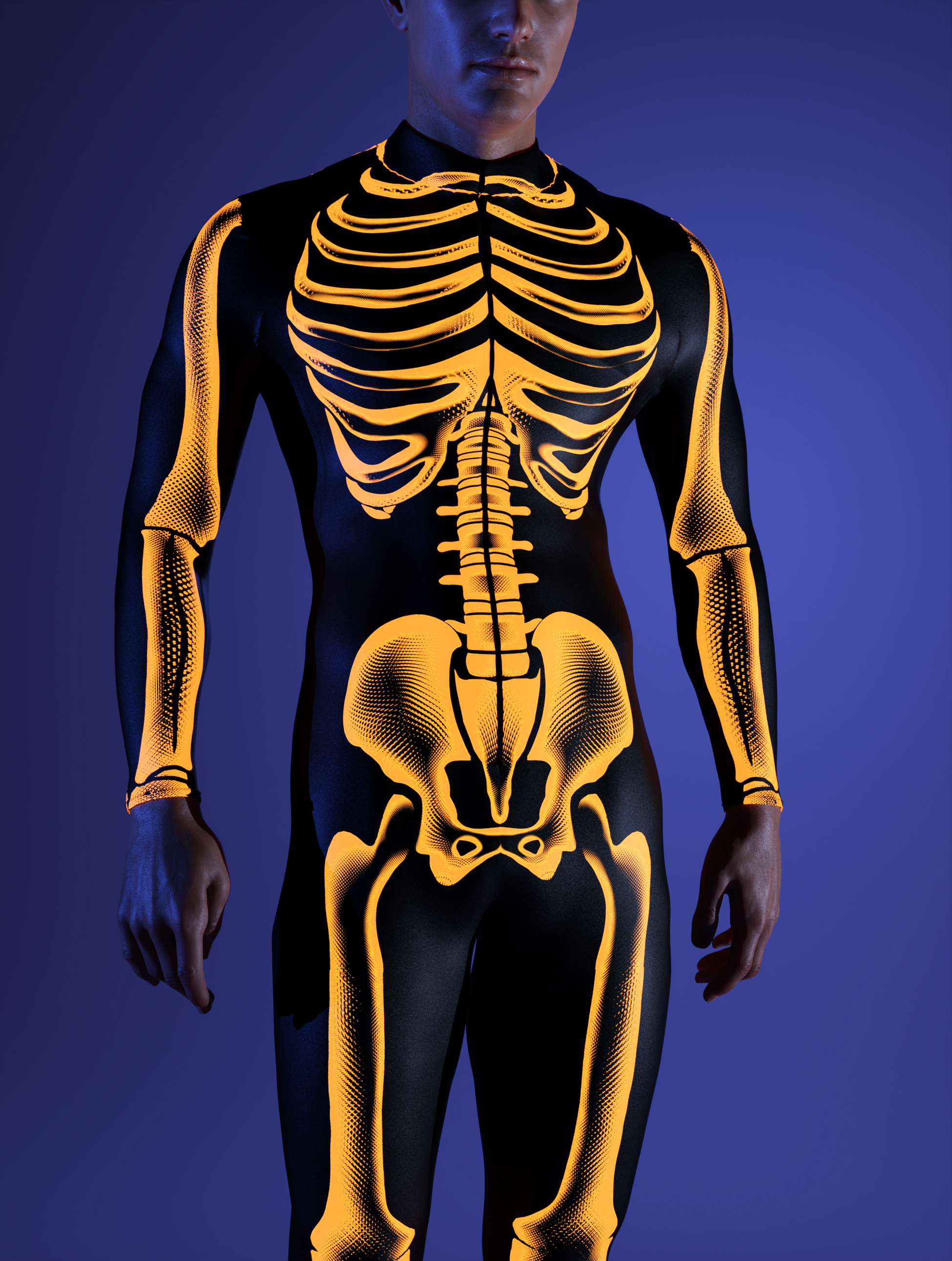 Halftone Skeleton Orange Male Costume 1