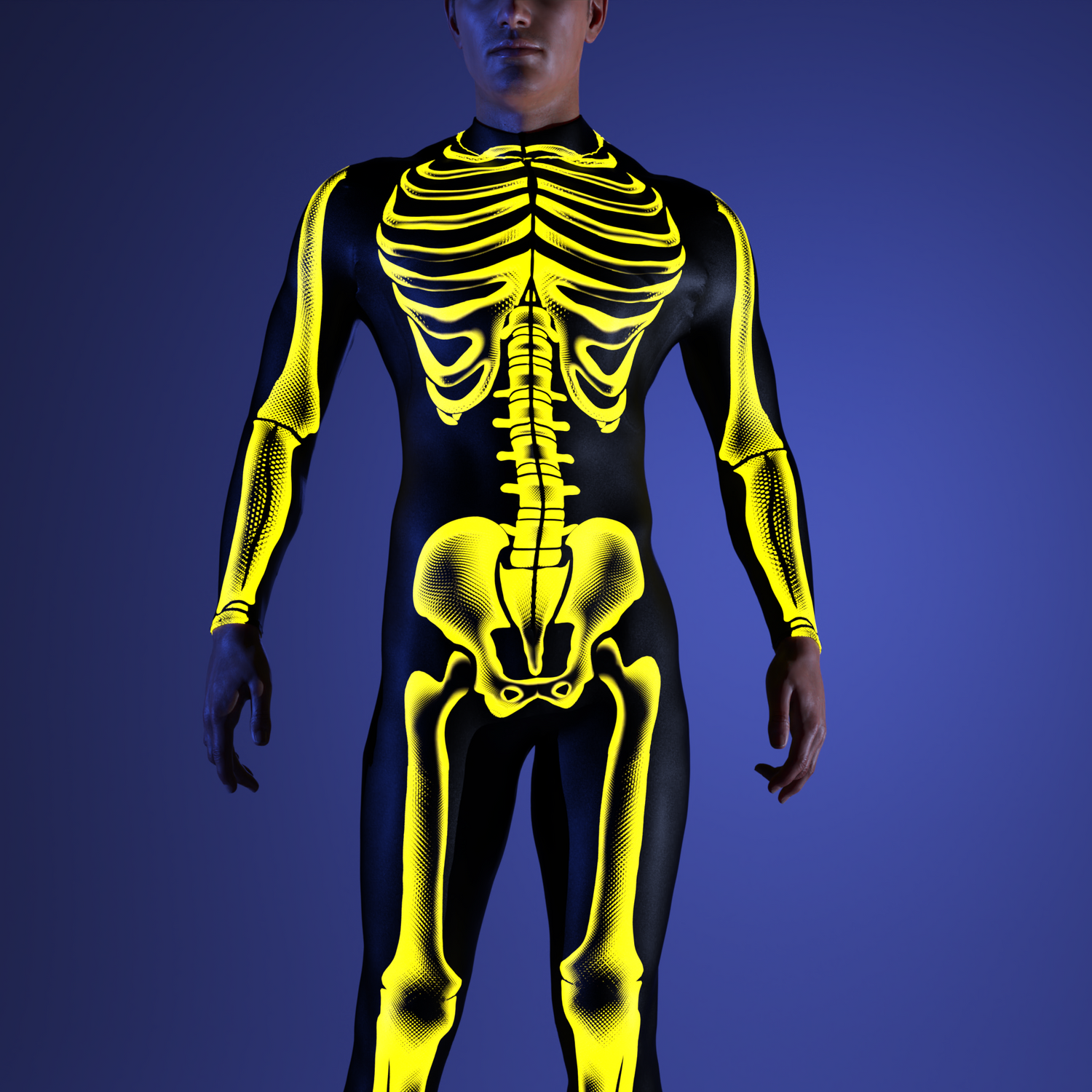 Halftone Skeleton Yellow Male Costume