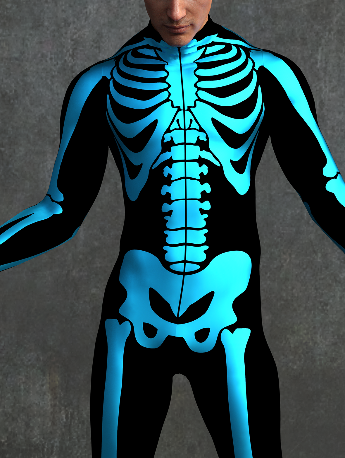 Blue Bossy Skeleton Male Costume 1