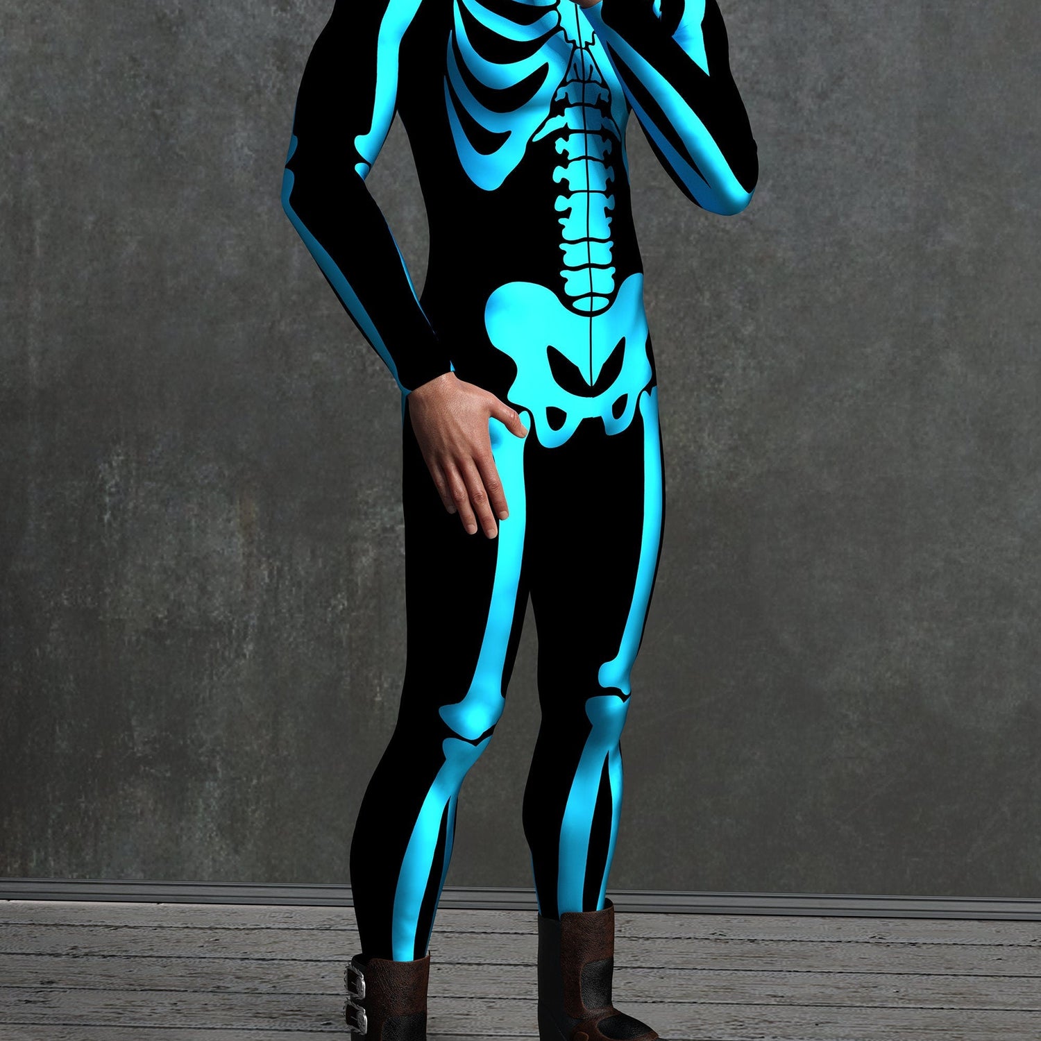 Men Blue Bossy Skeleton Male Costume