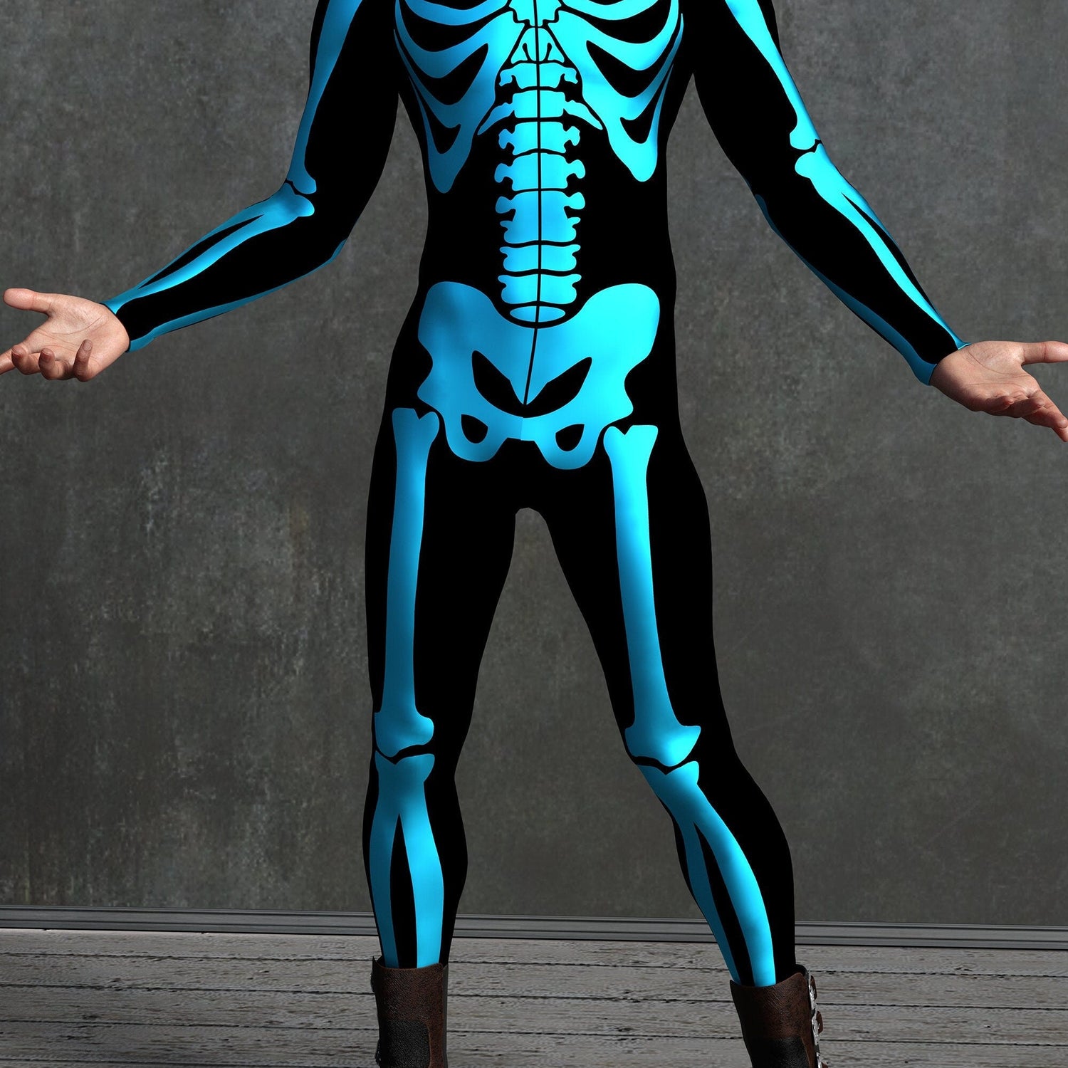 Blue Bossy Skeleton Male Costume Blue