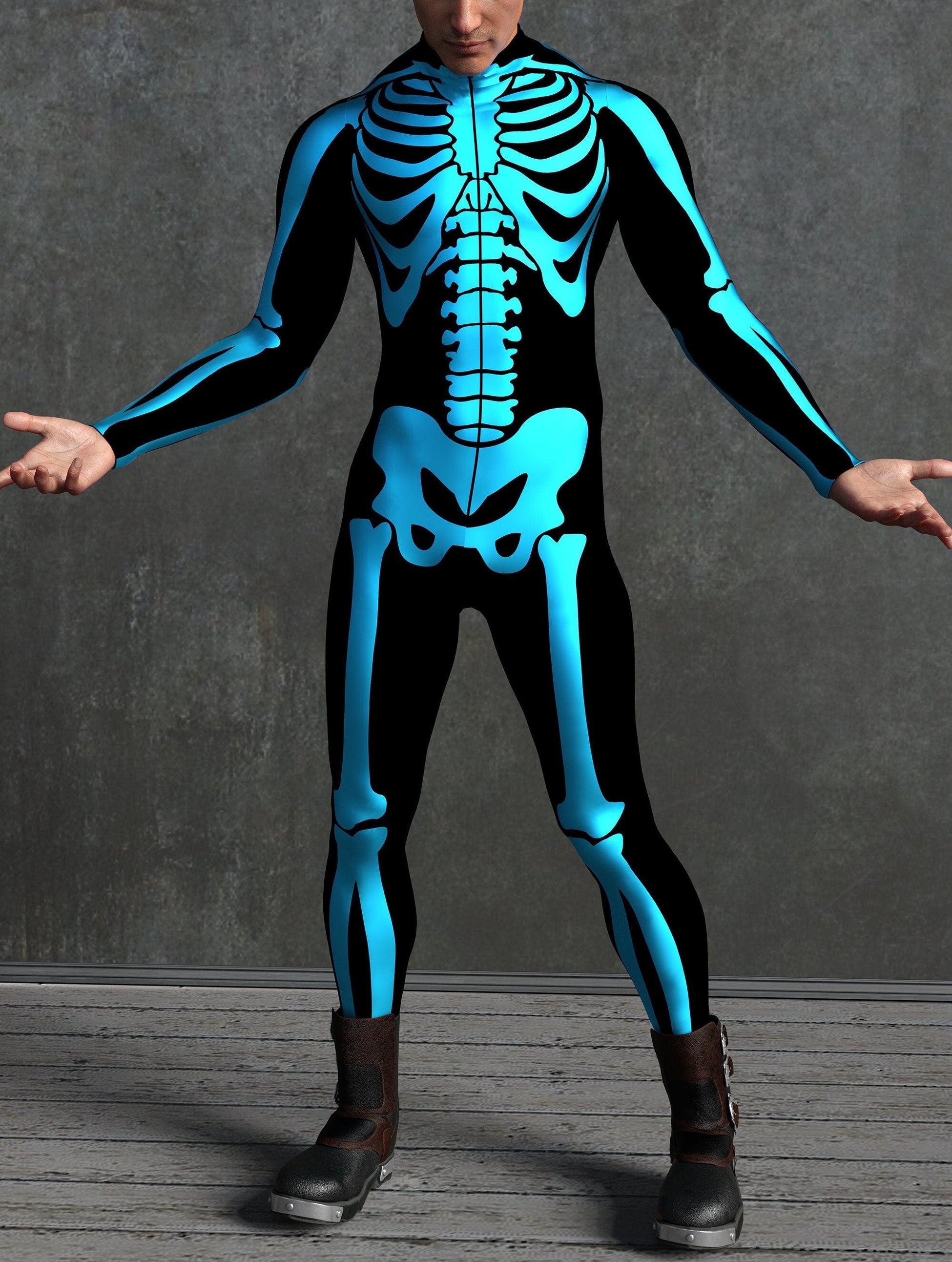 Blue Bossy Skeleton Male Costume 2
