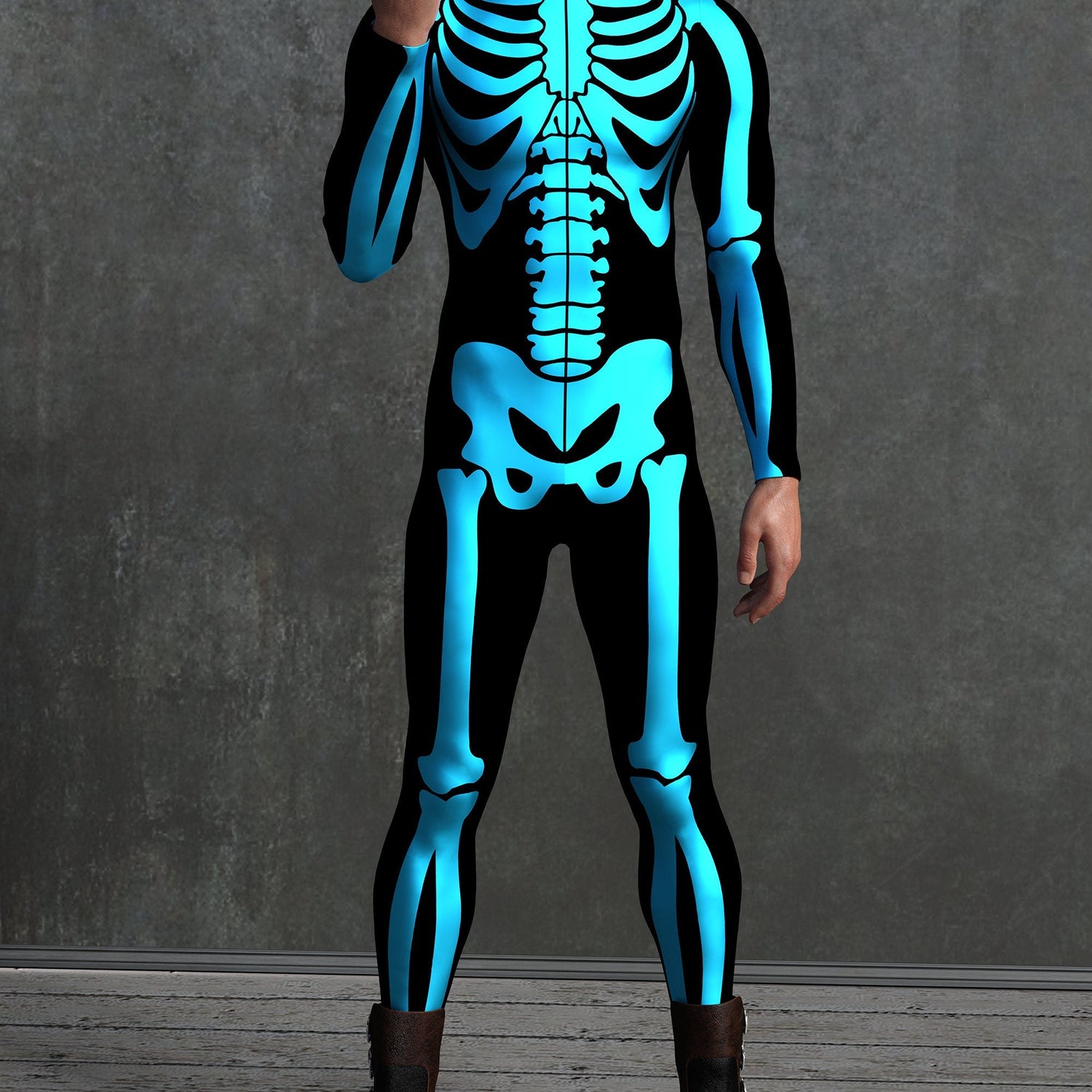 Blue Bossy Skeleton Male Costume 3