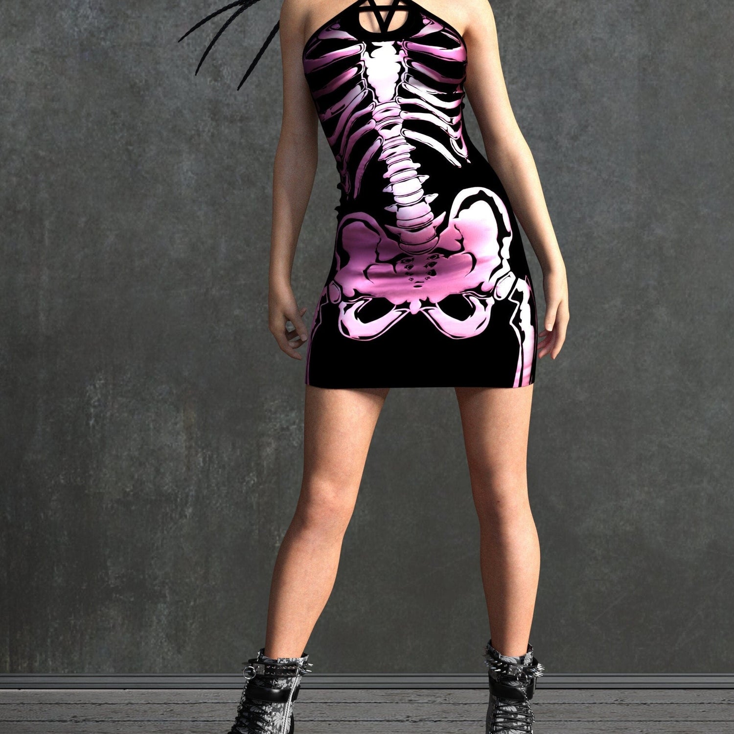 Pink Skeleton Pentagram Dress 3