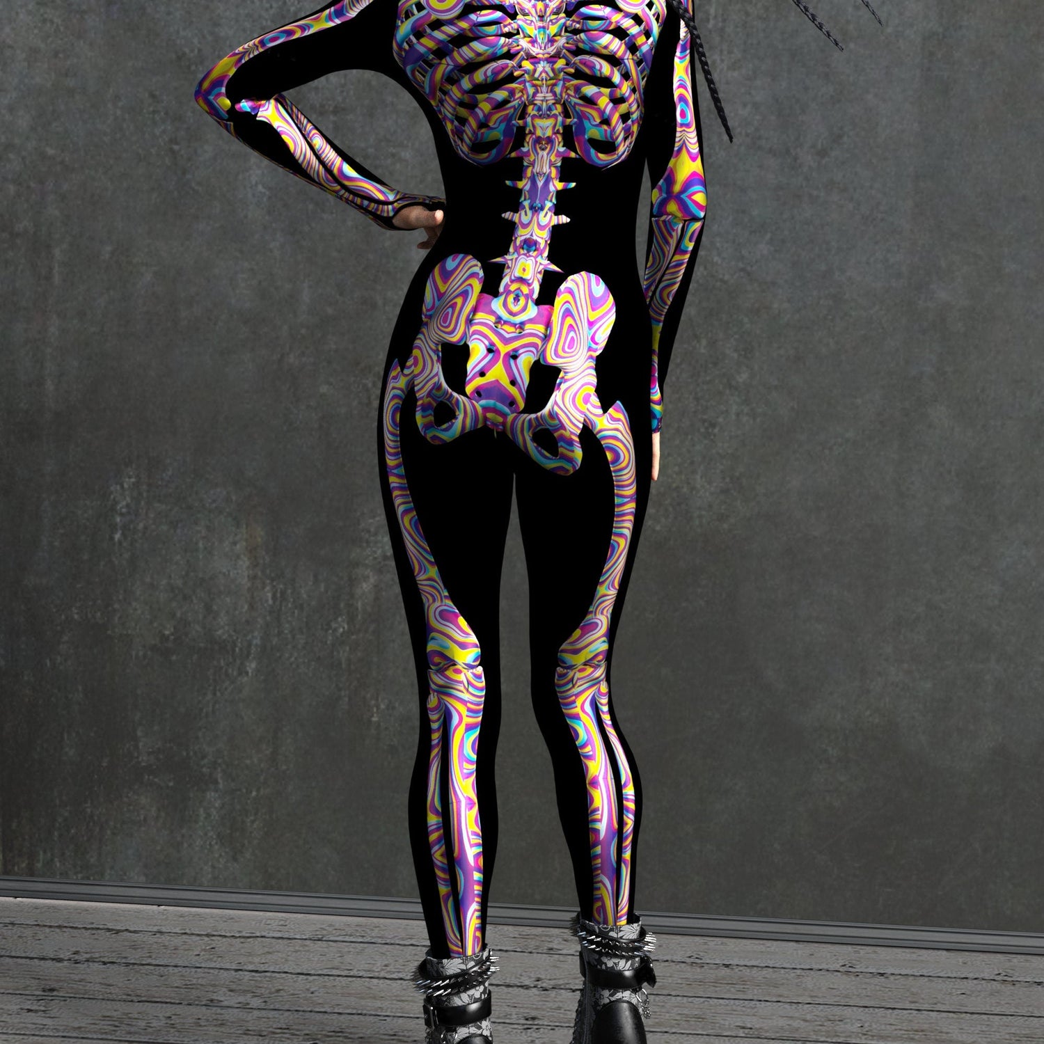 Candy Liquid Skeleton Costume Black, Pink, Yellow
