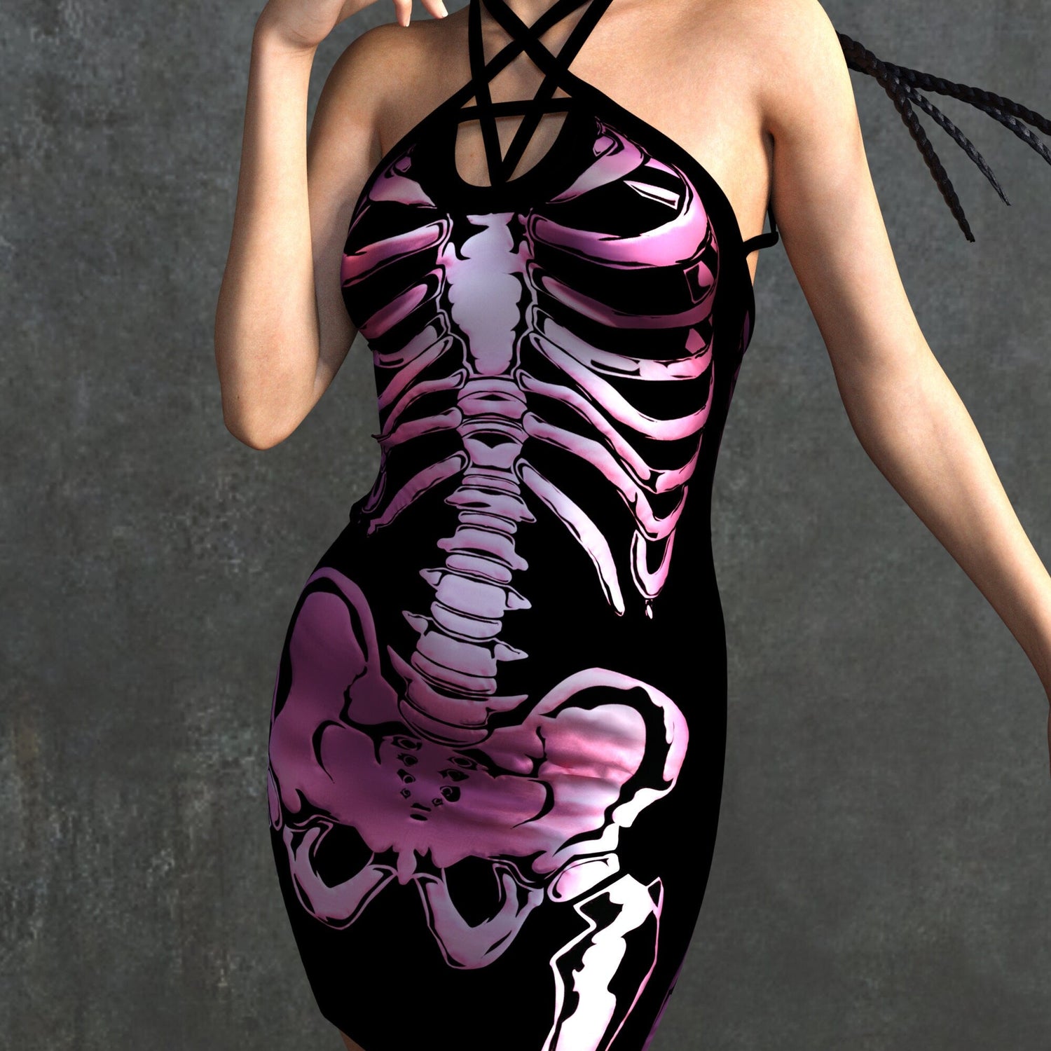 pink skeleton dress THE ROSE BOMB DRESS A cocktail dress made from heat manipulated organza and an exposed skeleton corset. Each rose petal was meticulously heat manipulated to capture the natural folds of a cabbage