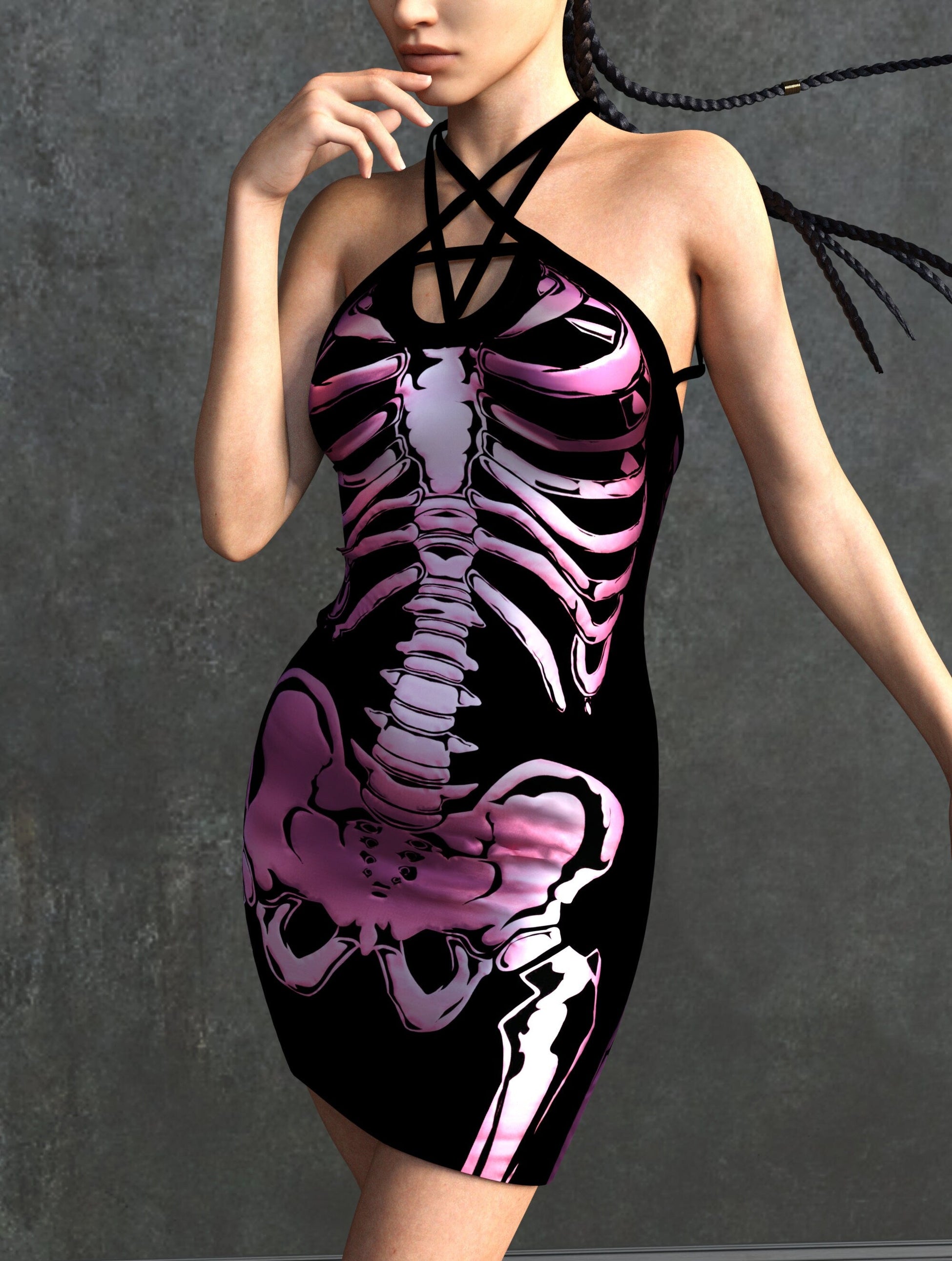 Pink Skeleton Pentagram Dress 1
