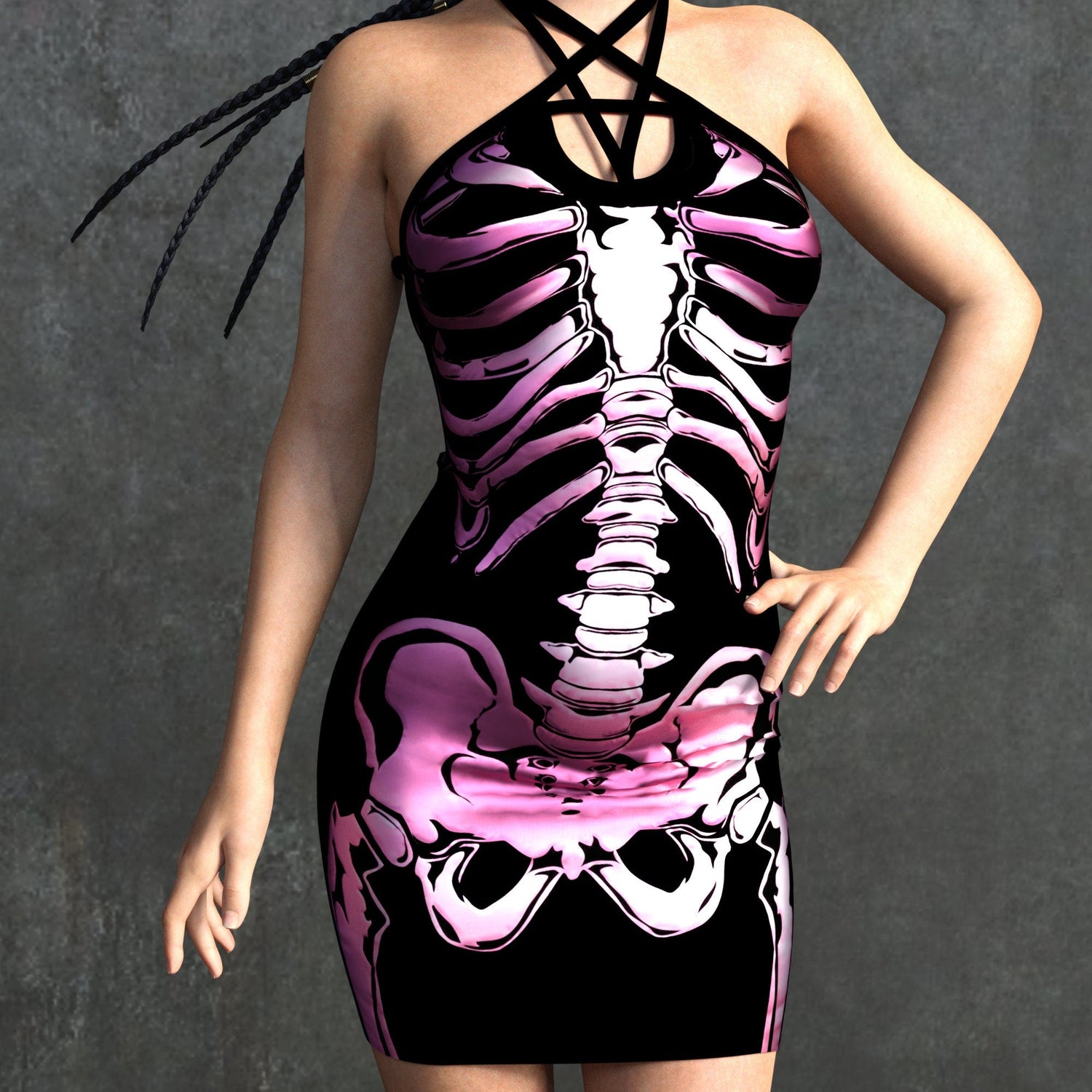 Pink Skeleton Pentagram Dress Pink