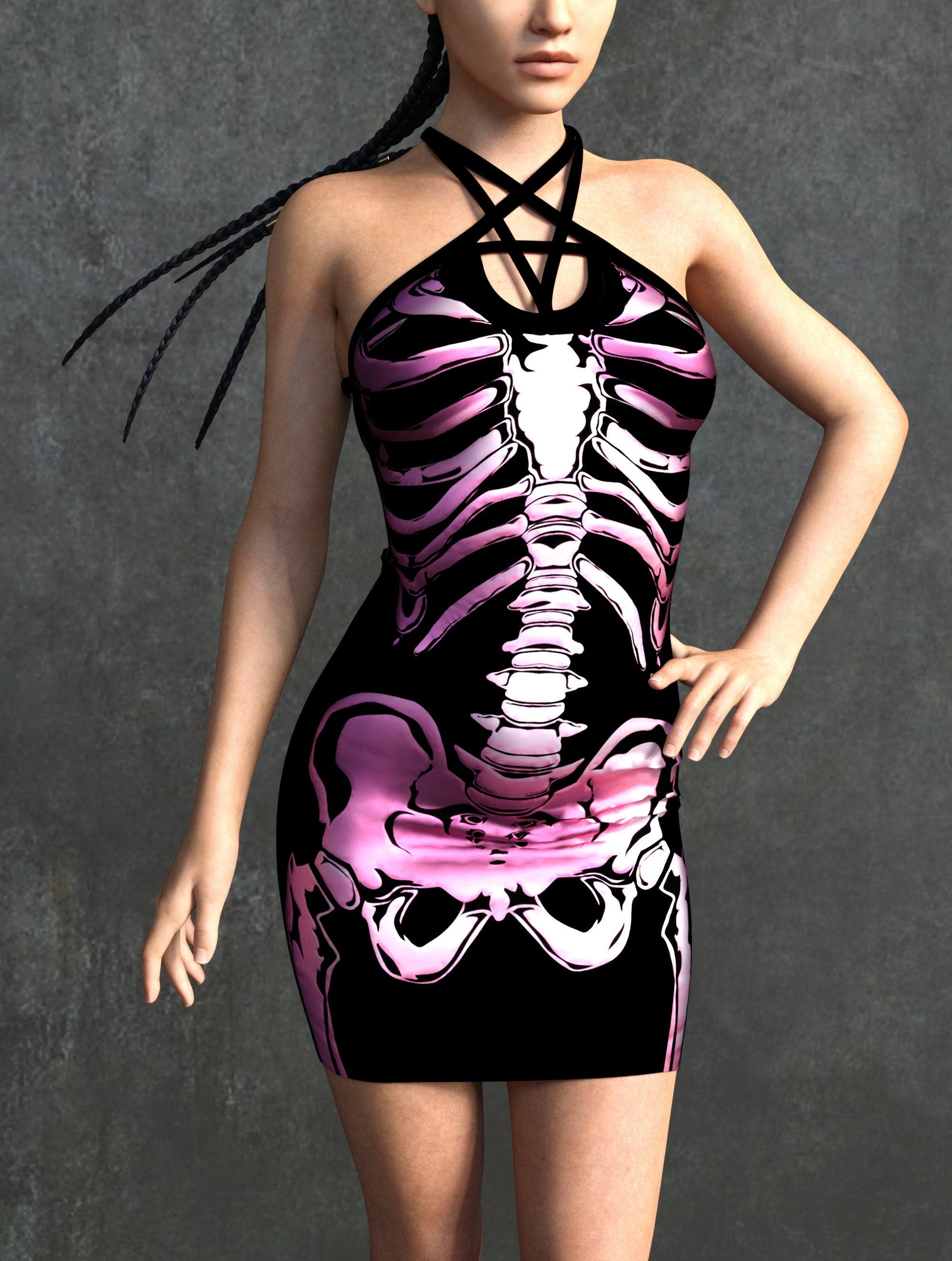 Pink Skeleton Pentagram Dress 2