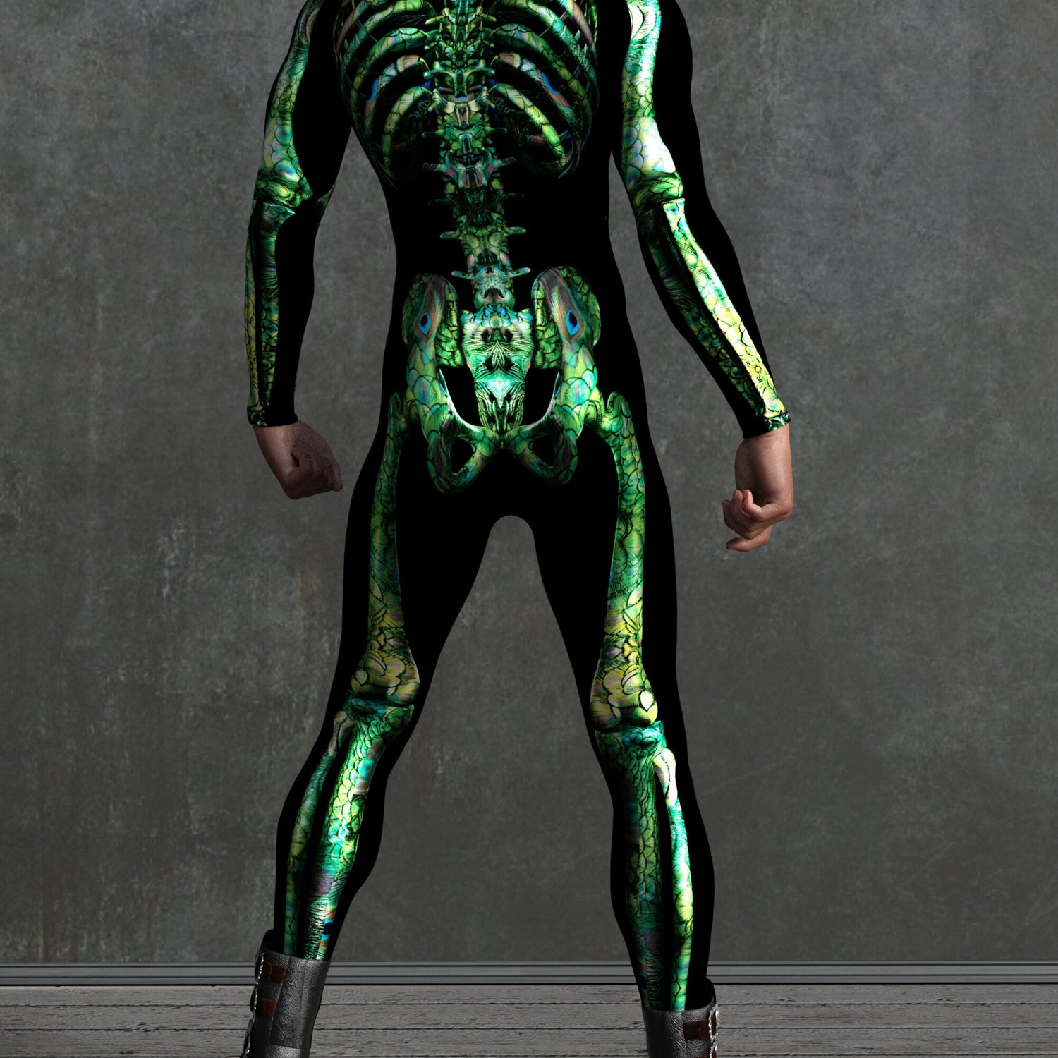 Peekok Skeleton Male Costume Green