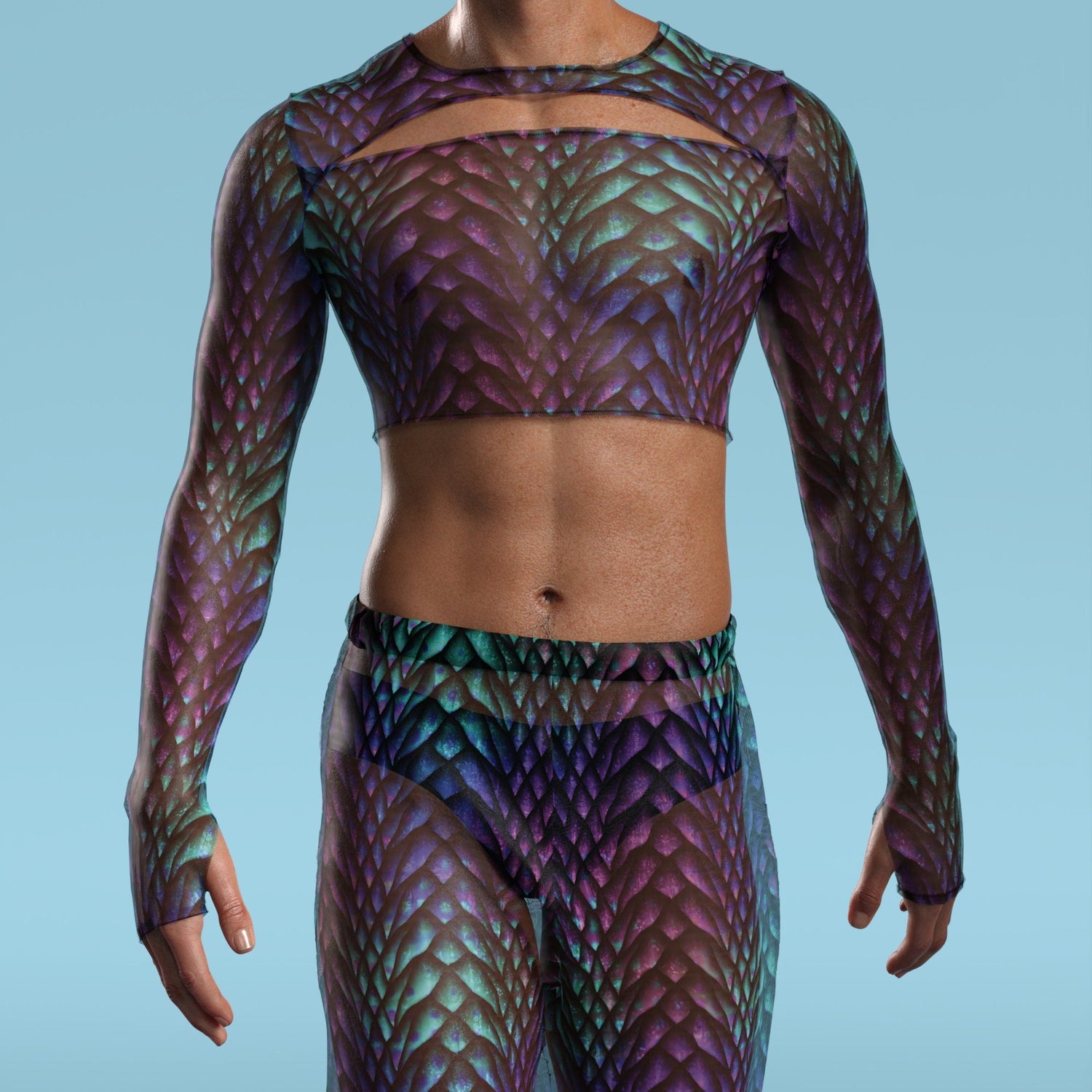 Men Gorgona Mesh Male Split Pants