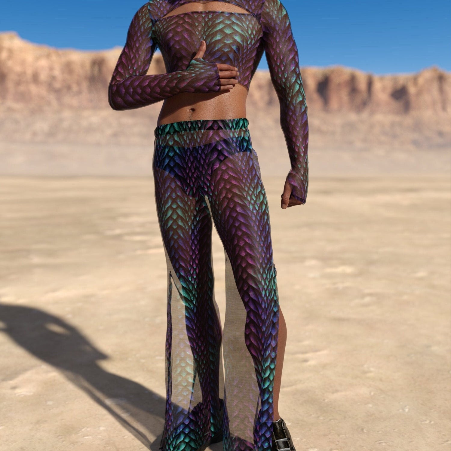 Gorgona Mesh Male Split Pants Purple
