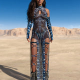 Aquametal Mesh Keyhole Dress Set