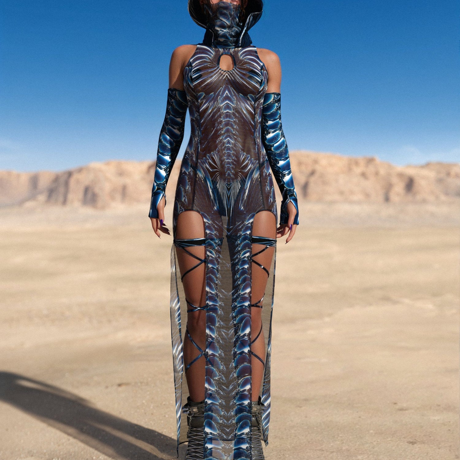 Aquametal Mesh Keyhole Dress Set Festival