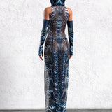 Aquametal Mesh Keyhole Dress Set