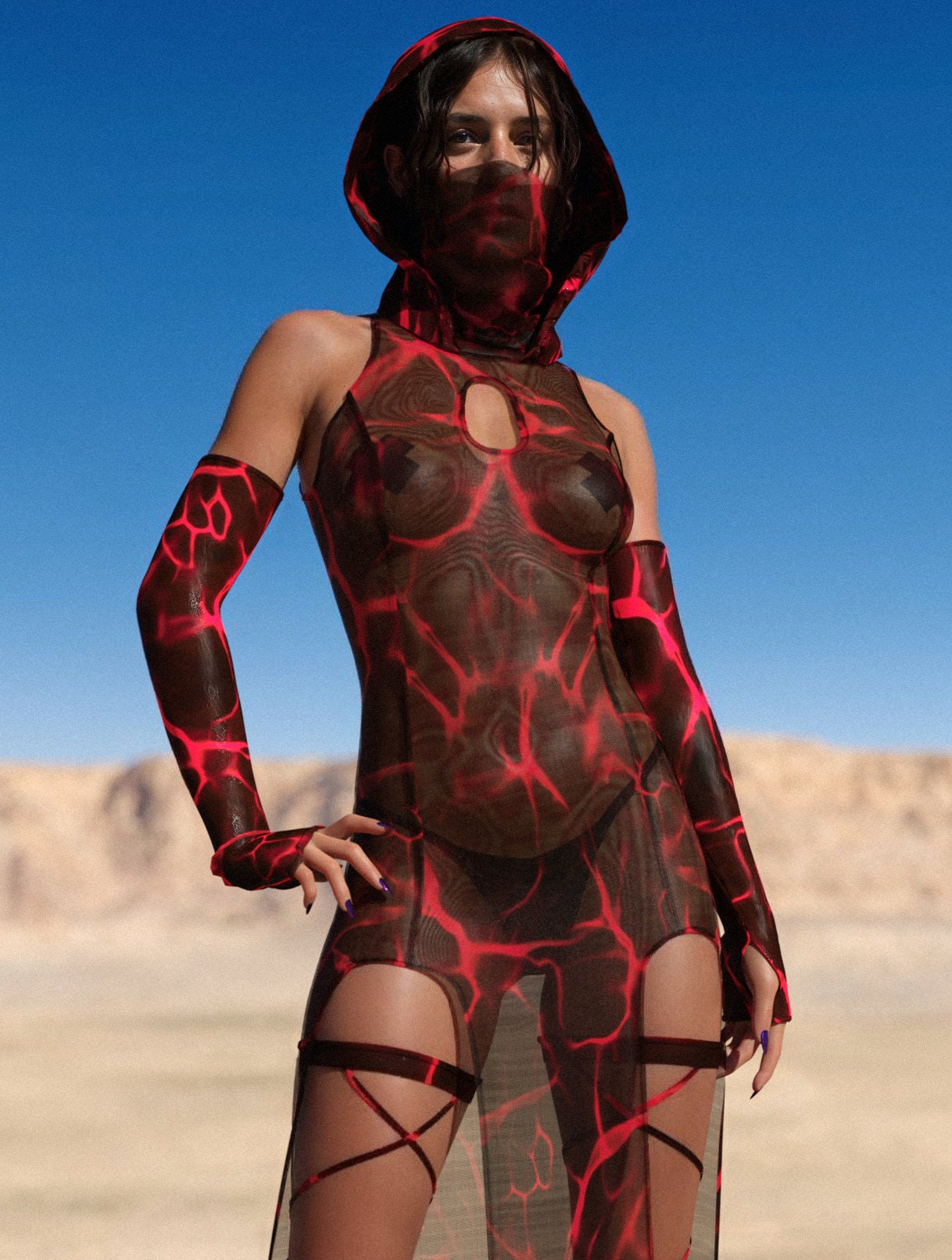 Dust Devil Mesh Keyhole Dress Set 1