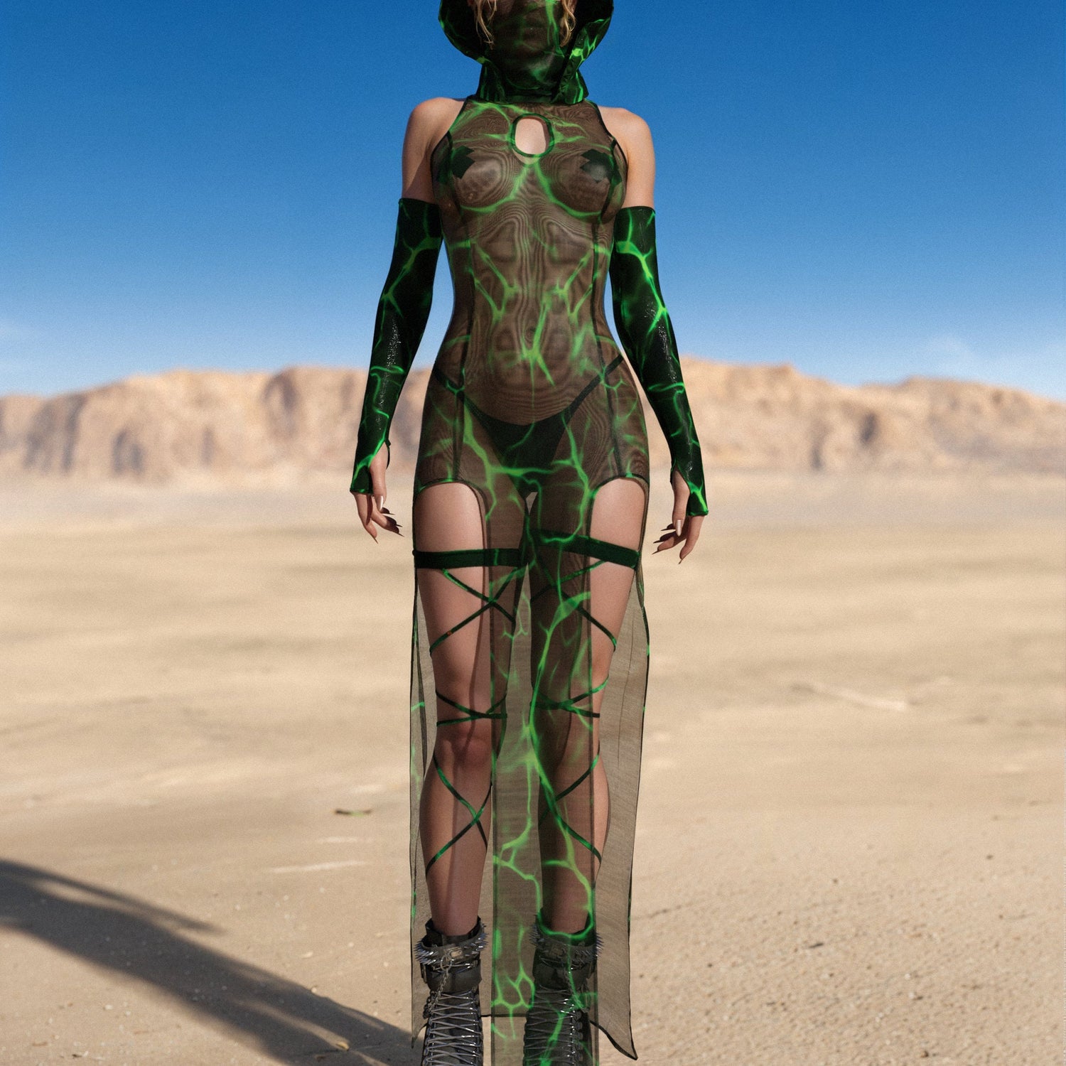 Dust Spectre Mesh Keyhole Dress Set Festival