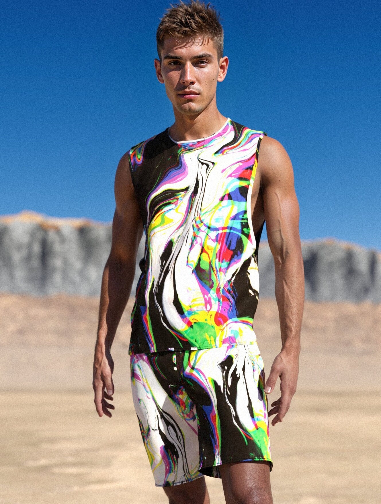 Rainbow Spill Male Rave Shorts